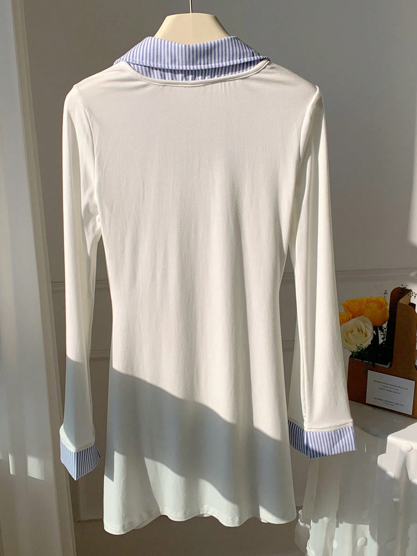 Women’s Woven Fabric Mini Dress, Long Sleeve Button Front, Patchwork Pattern Design, 1 Piece, For Casual Wear