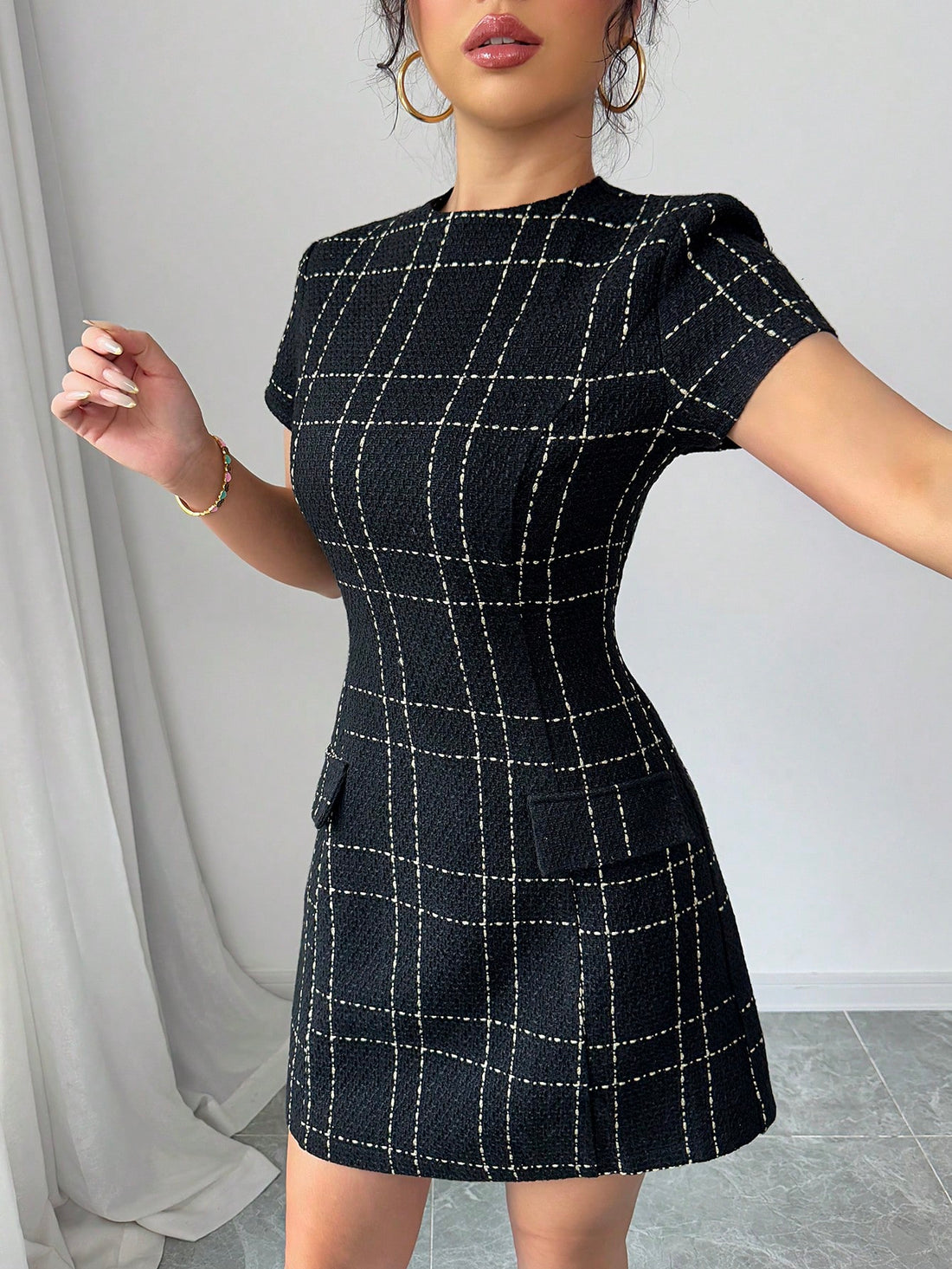 Women’s Jacquard Fabric Short Dress, Decorative Pattern Detail, 1 Piece, For Everyday Wear