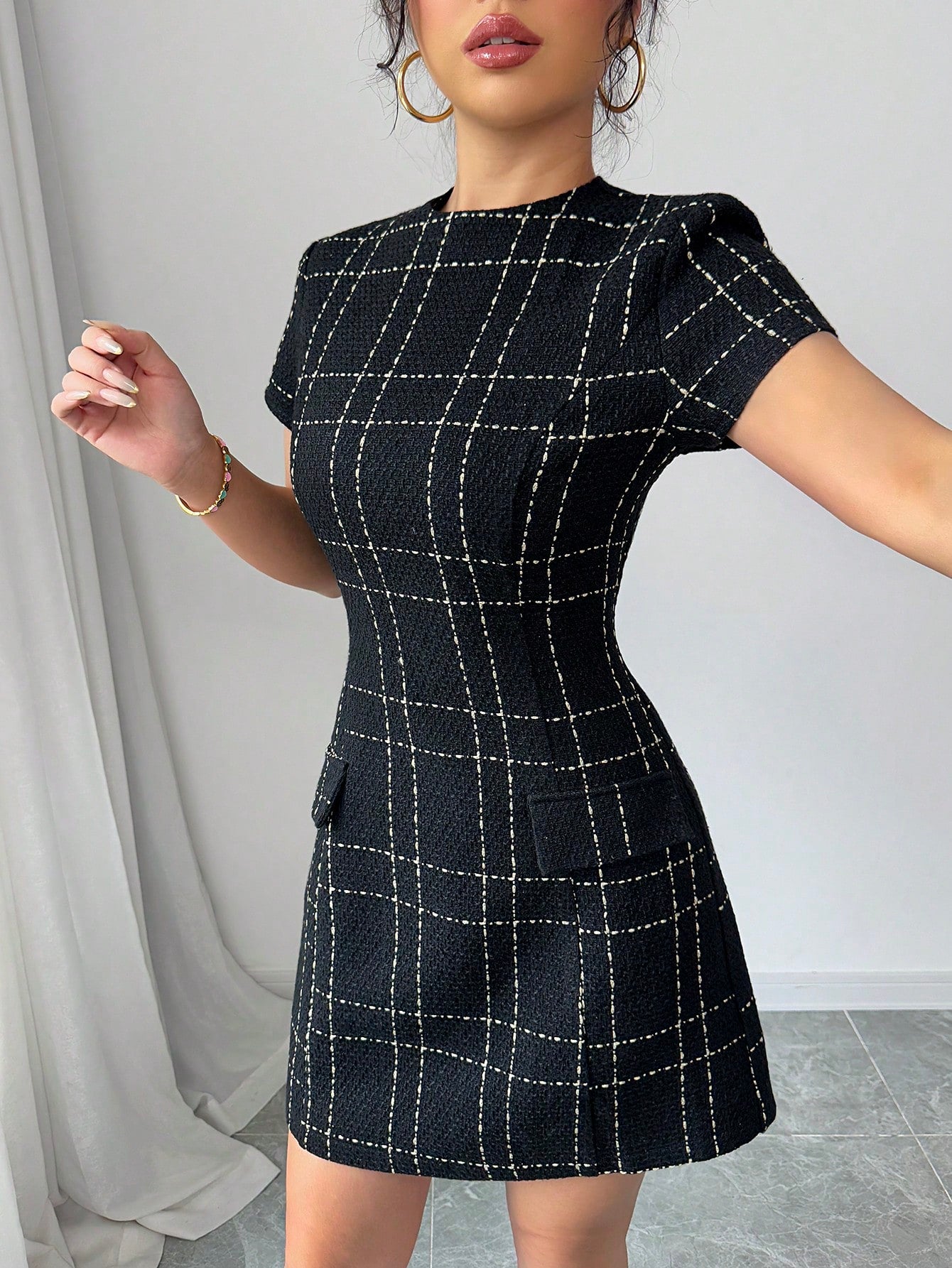 Women’s Jacquard Fabric Short Dress, Decorative Pattern Detail, 1 Piece, For Everyday Wear