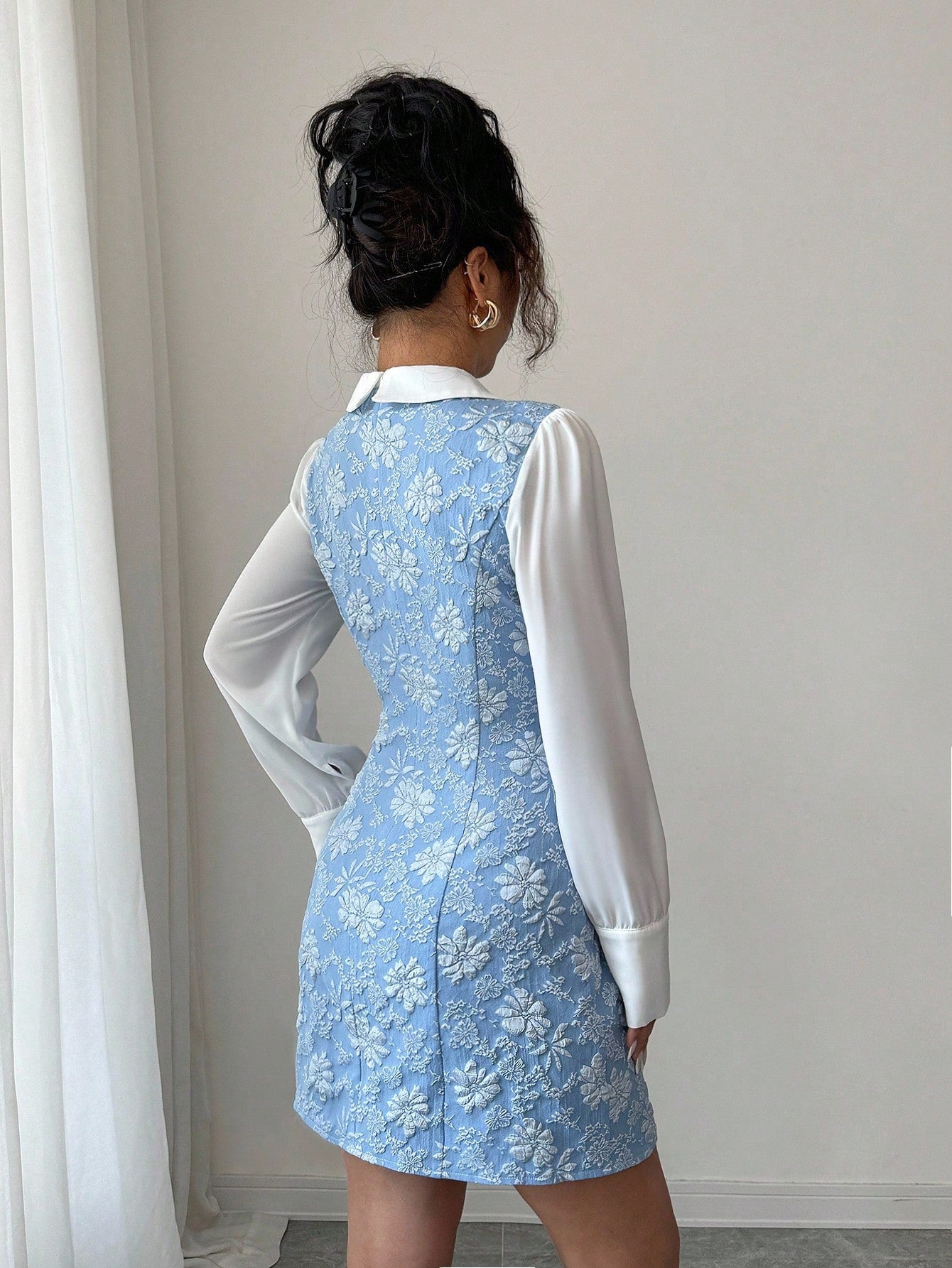 Women’s Woven Fabric Dress, Color Block Patchwork Design with Bow Detail, 2 In 1 Style, 1 Piece, For Daily Wear