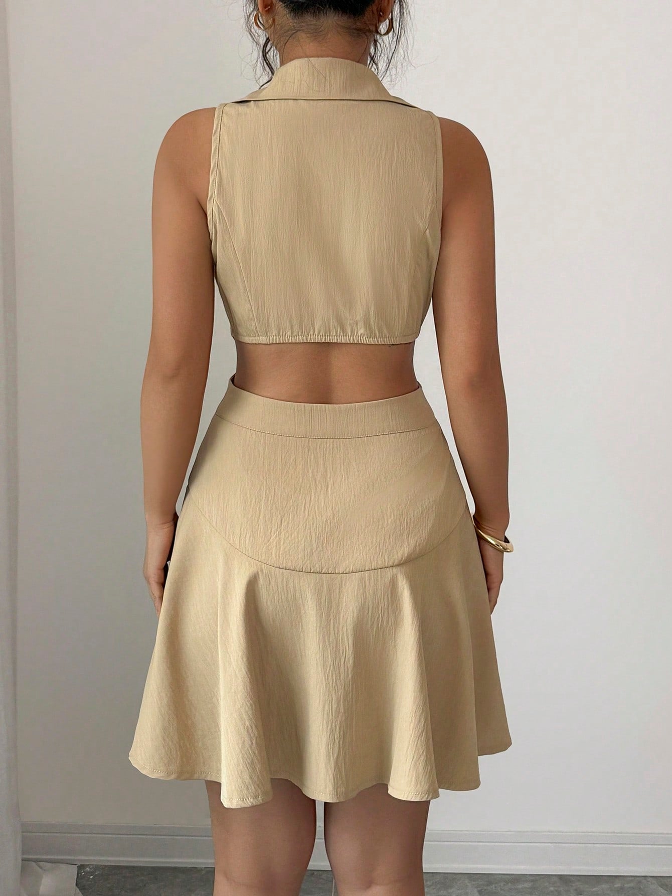 Women’s Woven Fabric Sleeveless Dress, Double Breasted Design, Solid Pattern, 1 Piece, For Commuting and Daily Wear