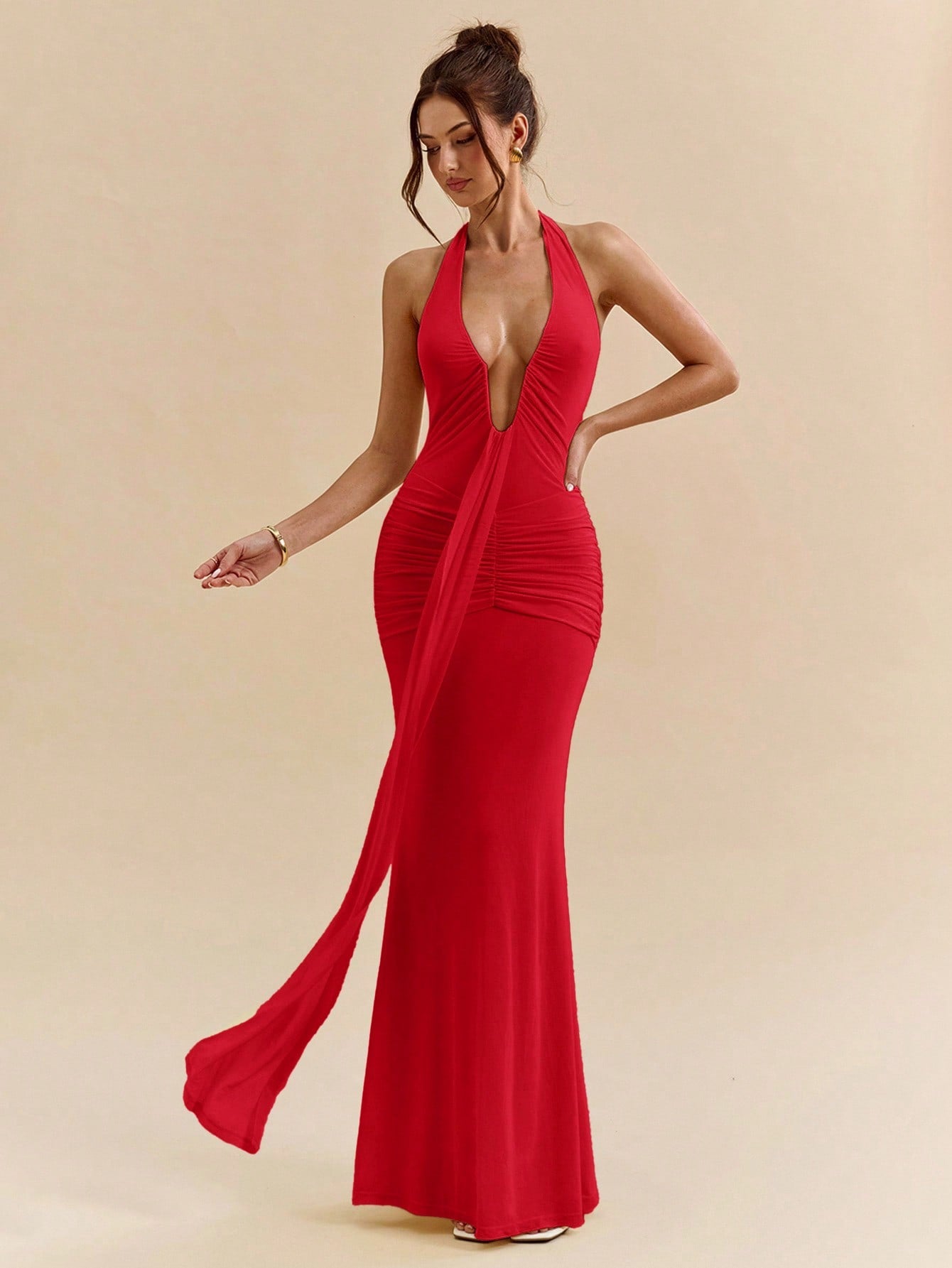 Deep V-Neck Long Mermaid-Style Dress for Spring, Summer, and Formal Occasions