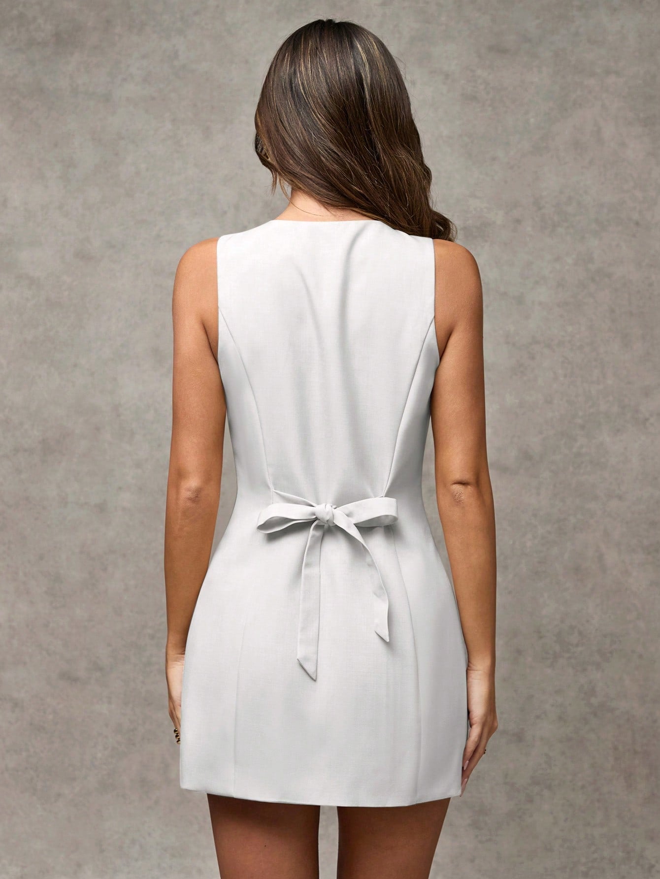 Women’s Woven Fabric Sleeveless Mini Dress, Round Neck Button Front Design, Solid Pattern, 1 Piece, For Workplace Wear