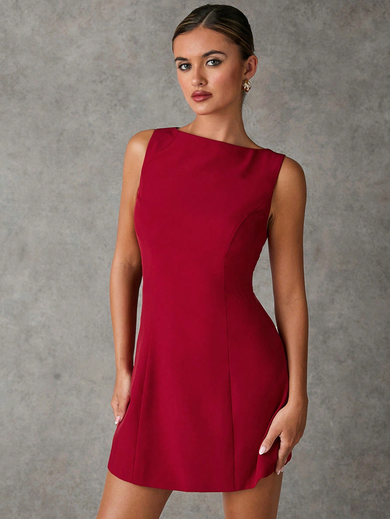 Women’s Woven Fabric Sleeveless A-Line Mini Dress, Solid Pattern, 1 Piece, For Daily and Commuting Wear
