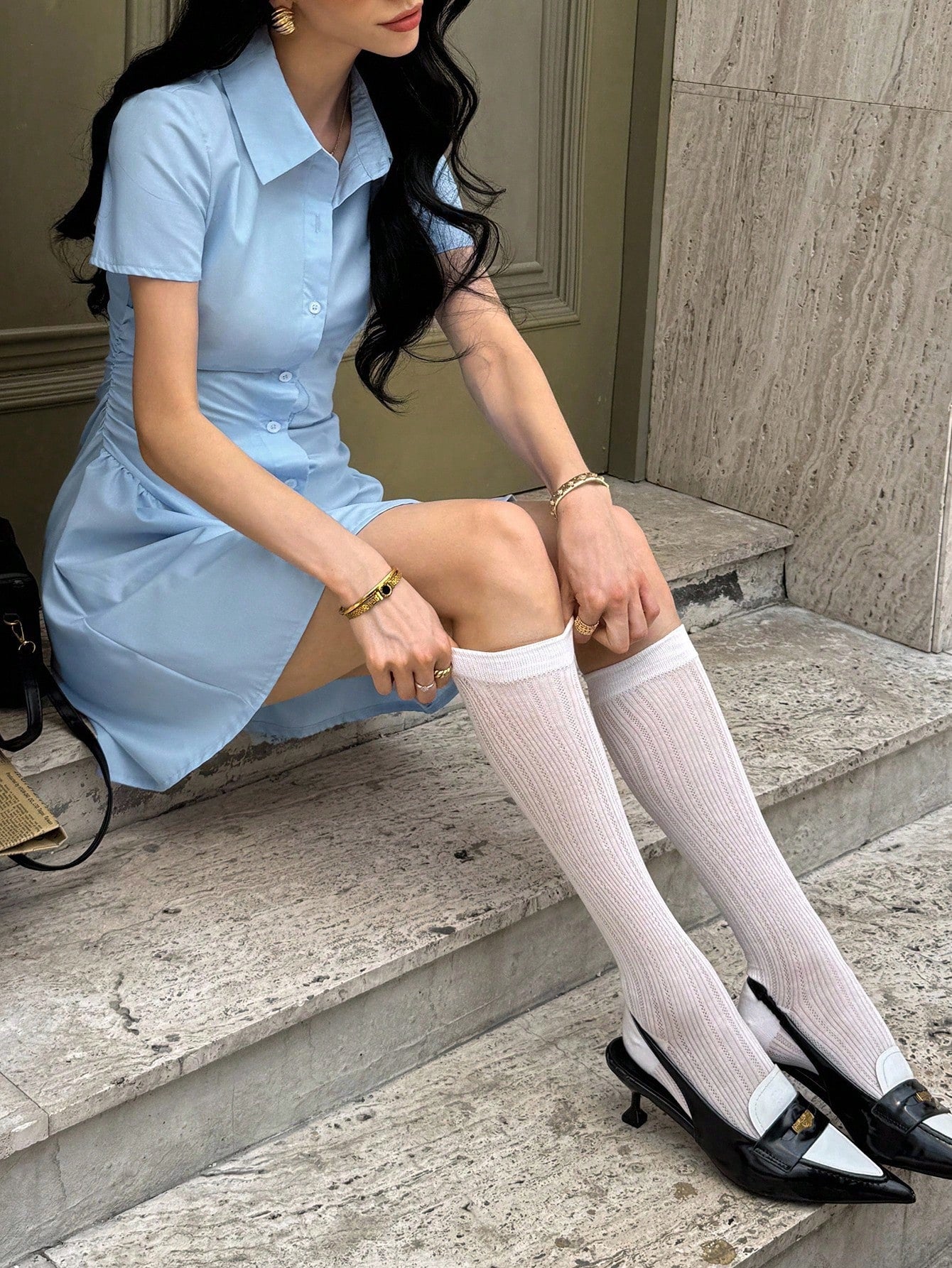 Solid Color Shirt Dress Neutral Color Single Piece Short Sleeve Design For Casual Wear