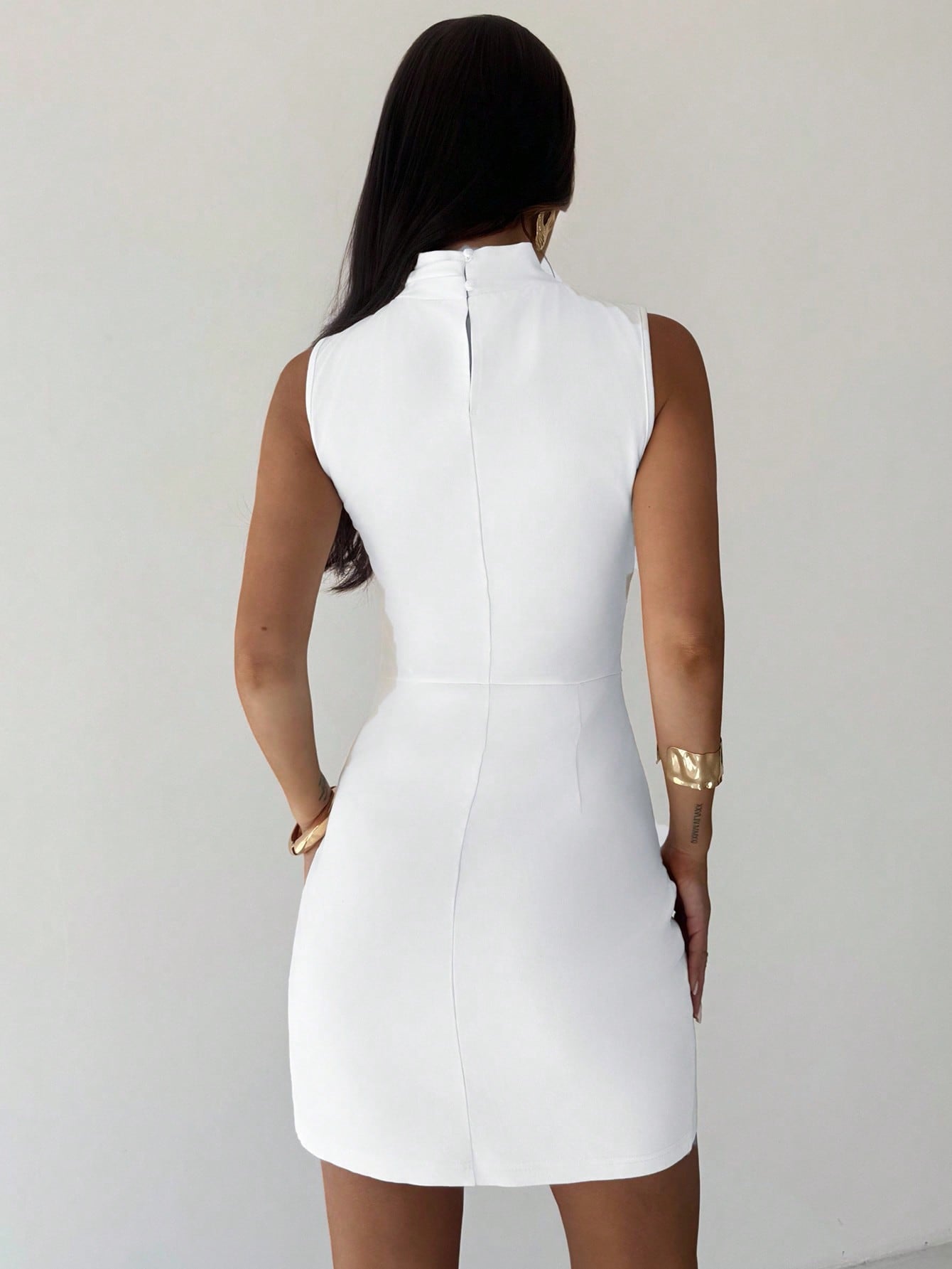 White Flower Bud Hem Dress with Smooth Fabric Finish Suitable for Office and Daily Wear