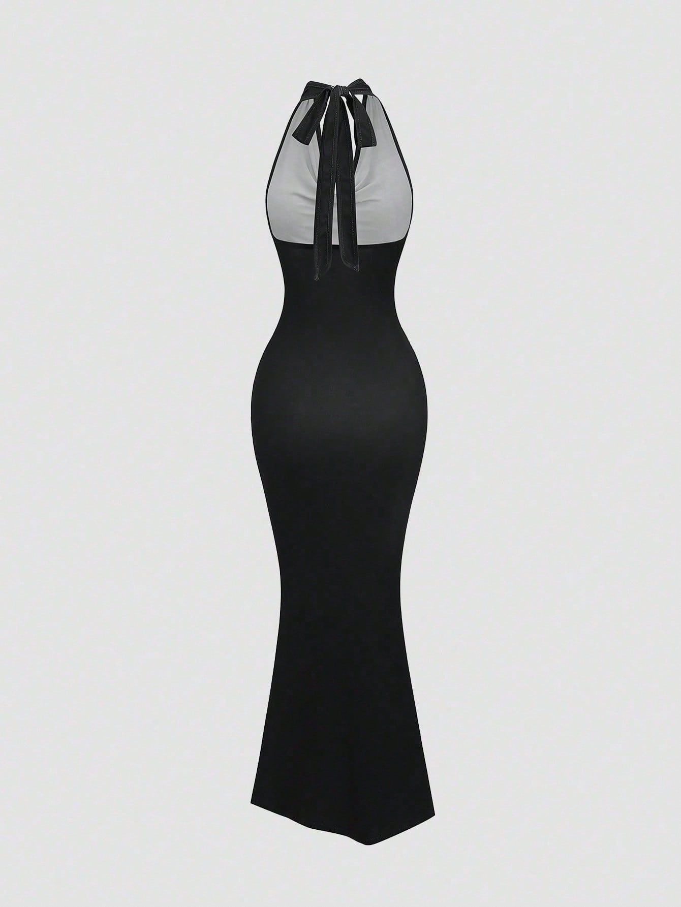 Printed Pattern Knitted Dress Neutral Color Single Piece Cowl Neck Design For Casual Wear