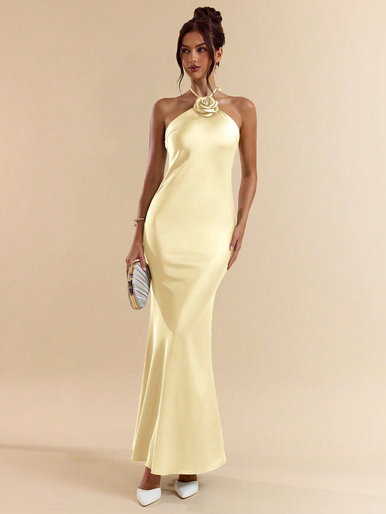 Green Spaghetti Strap Long Satin Mermaid Dress with 3D Floral Decoration for Parties and Formal Occasions