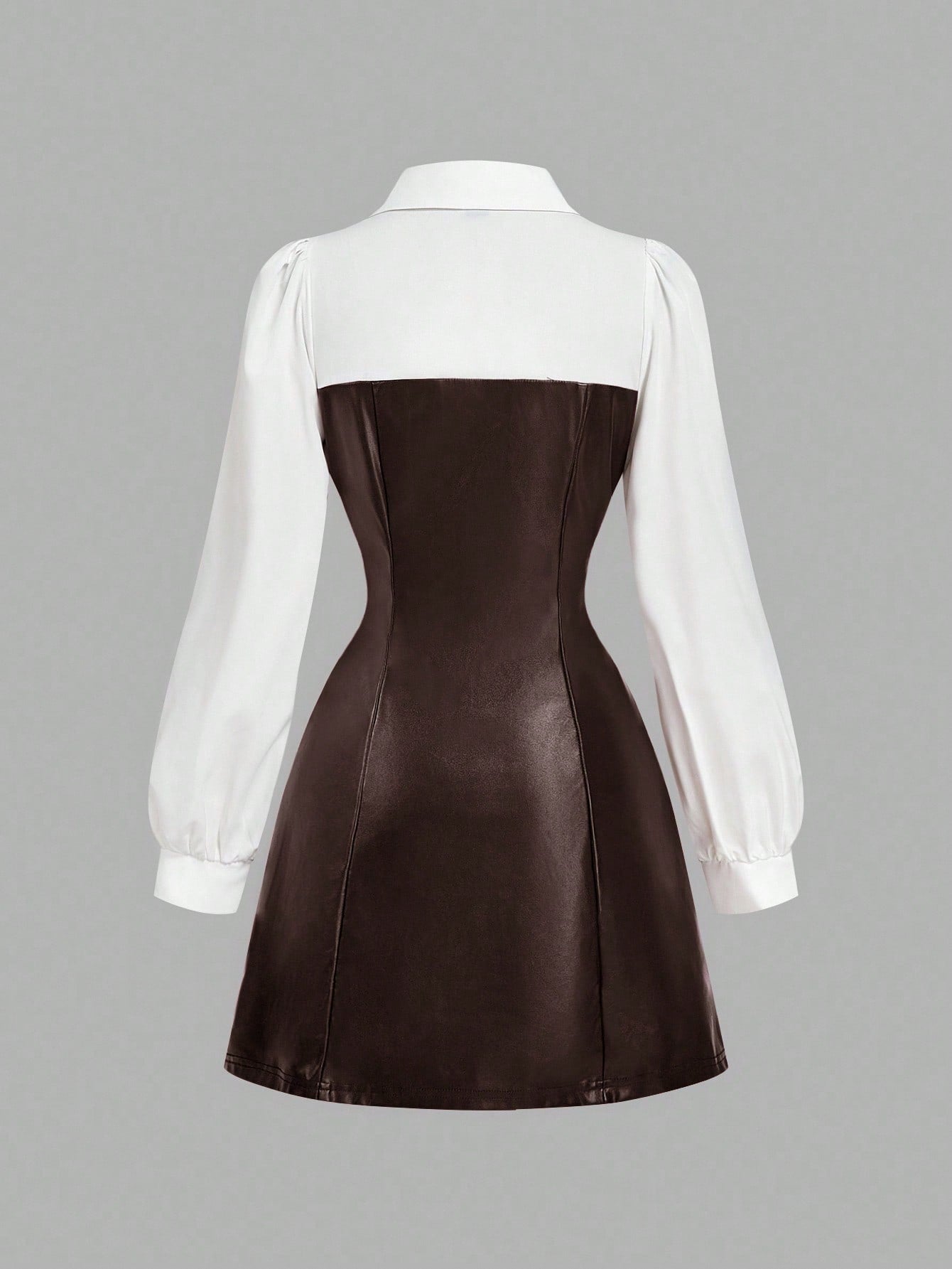 Military Green Patchwork Shirt Dress with PU Leather Detail Casual Design