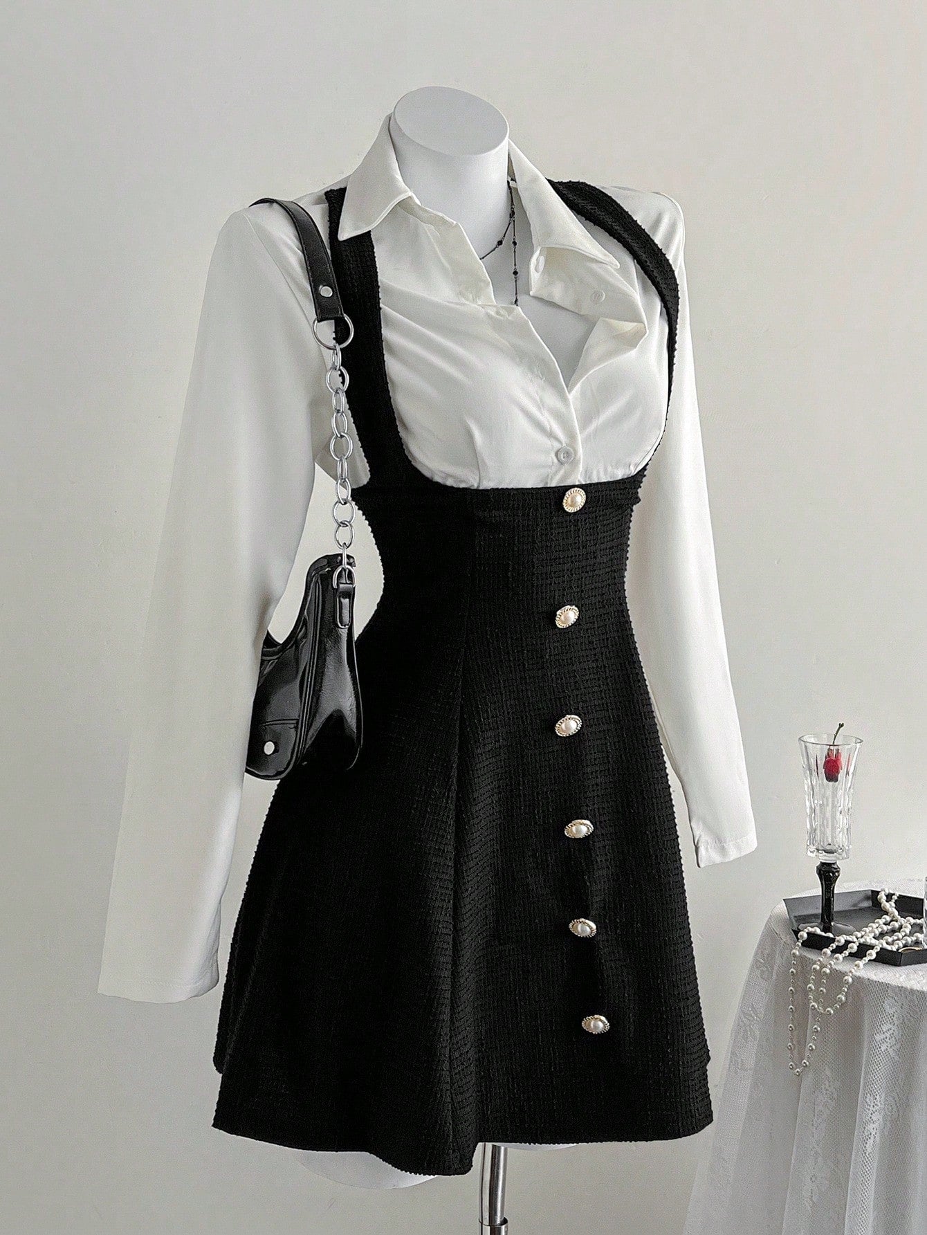 Women’s Textured Fabric Short Dress, Polo Collar Design, Faux Layered Detail, A-Line Silhouette, 1 Piece, For Everyday Styling