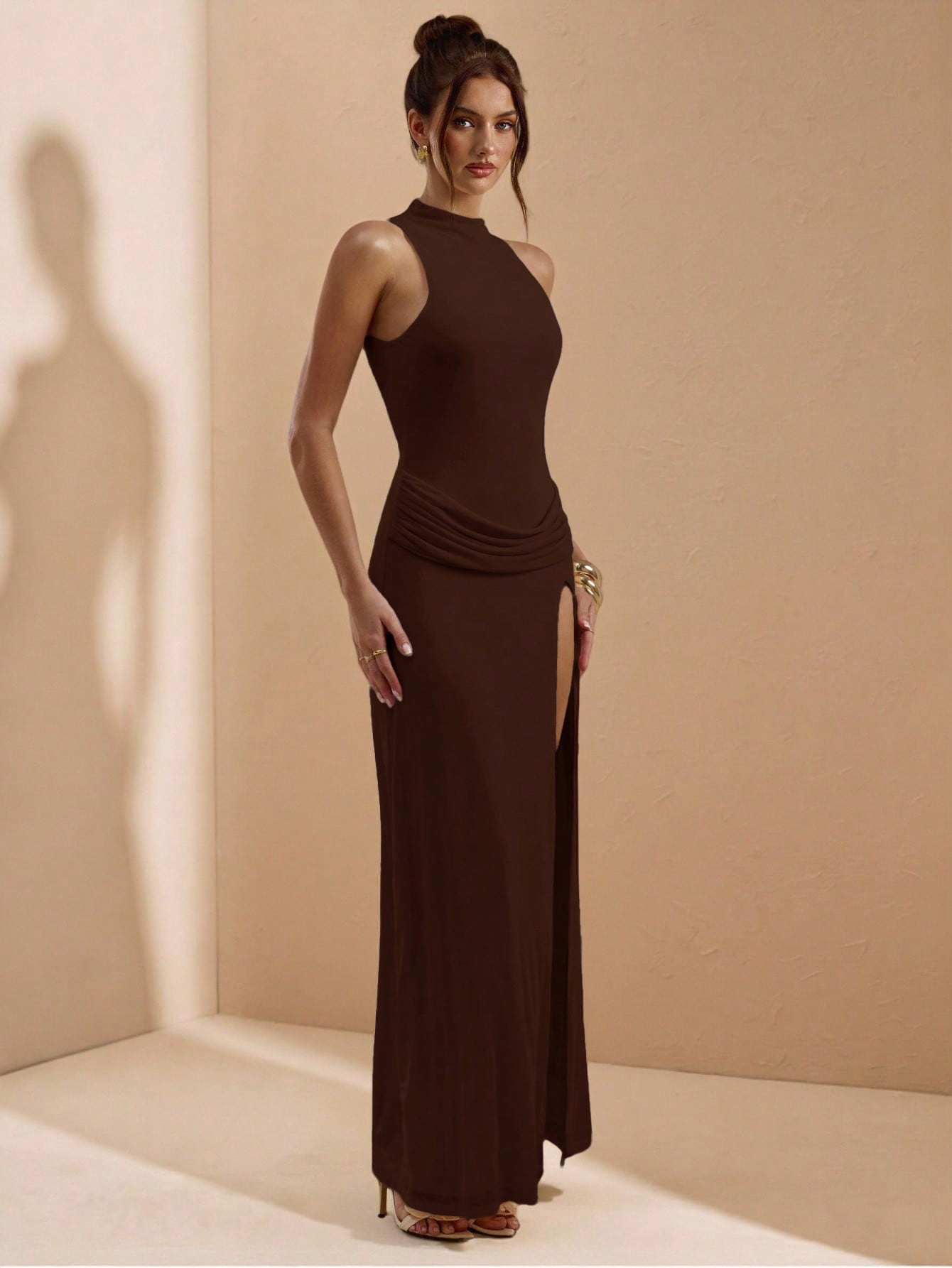 Sleeveless Bodycon Long Dress with High Slit for Beach, Party, and Seasonal Occasions