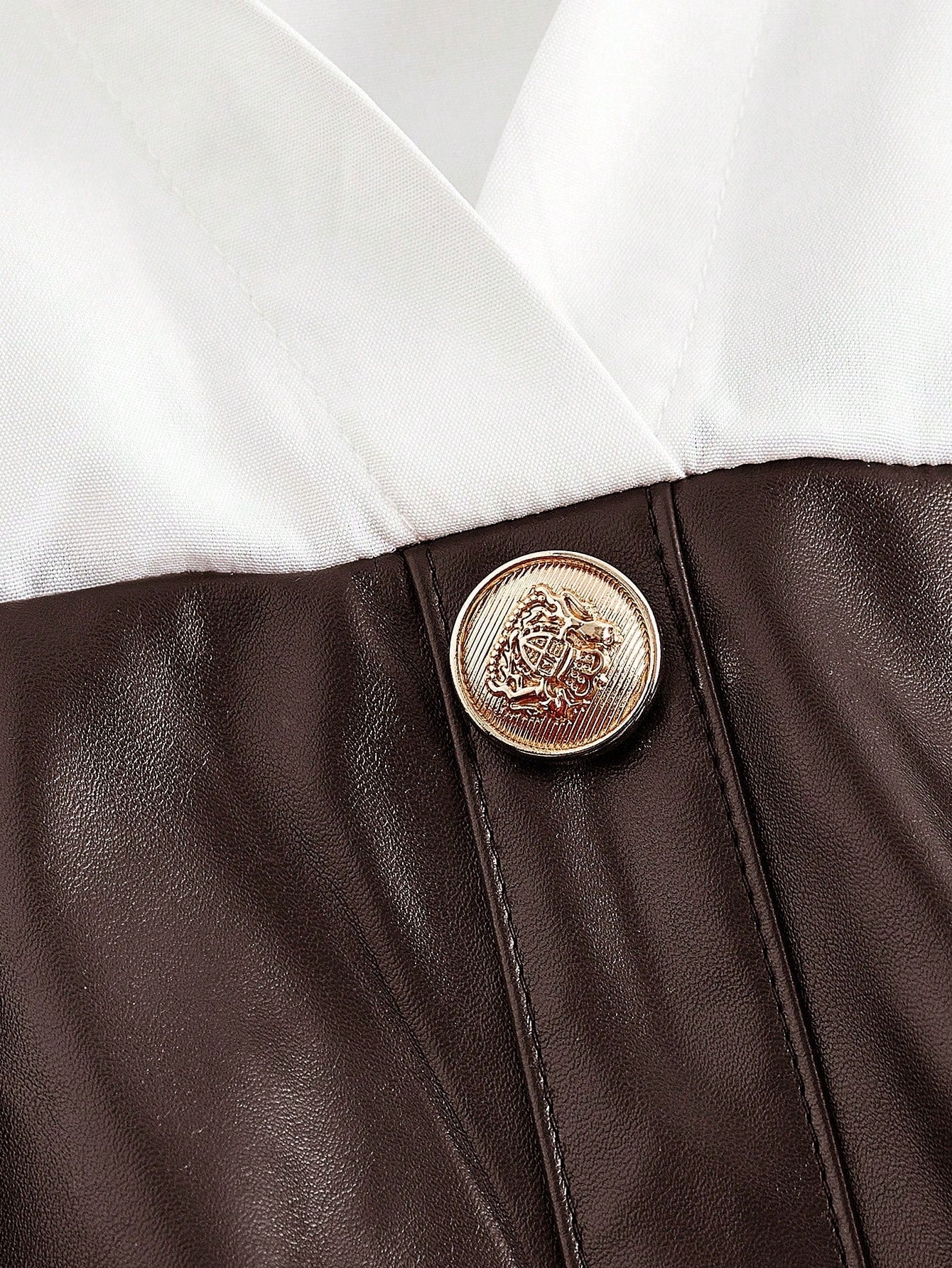 Military Green Patchwork Shirt Dress with PU Leather Detail Casual Design