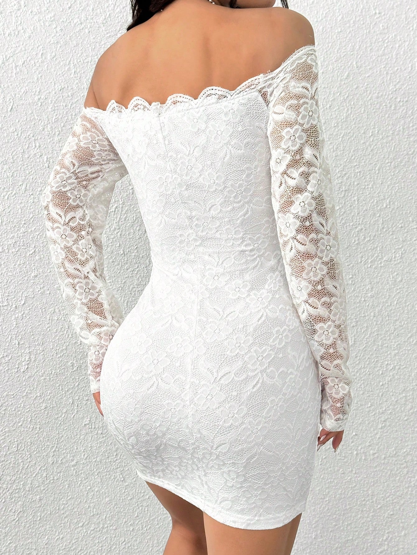 Textured Fabric Mini Dress Neutral Color Single Piece Long Sleeve Patchwork Design For General Occasions