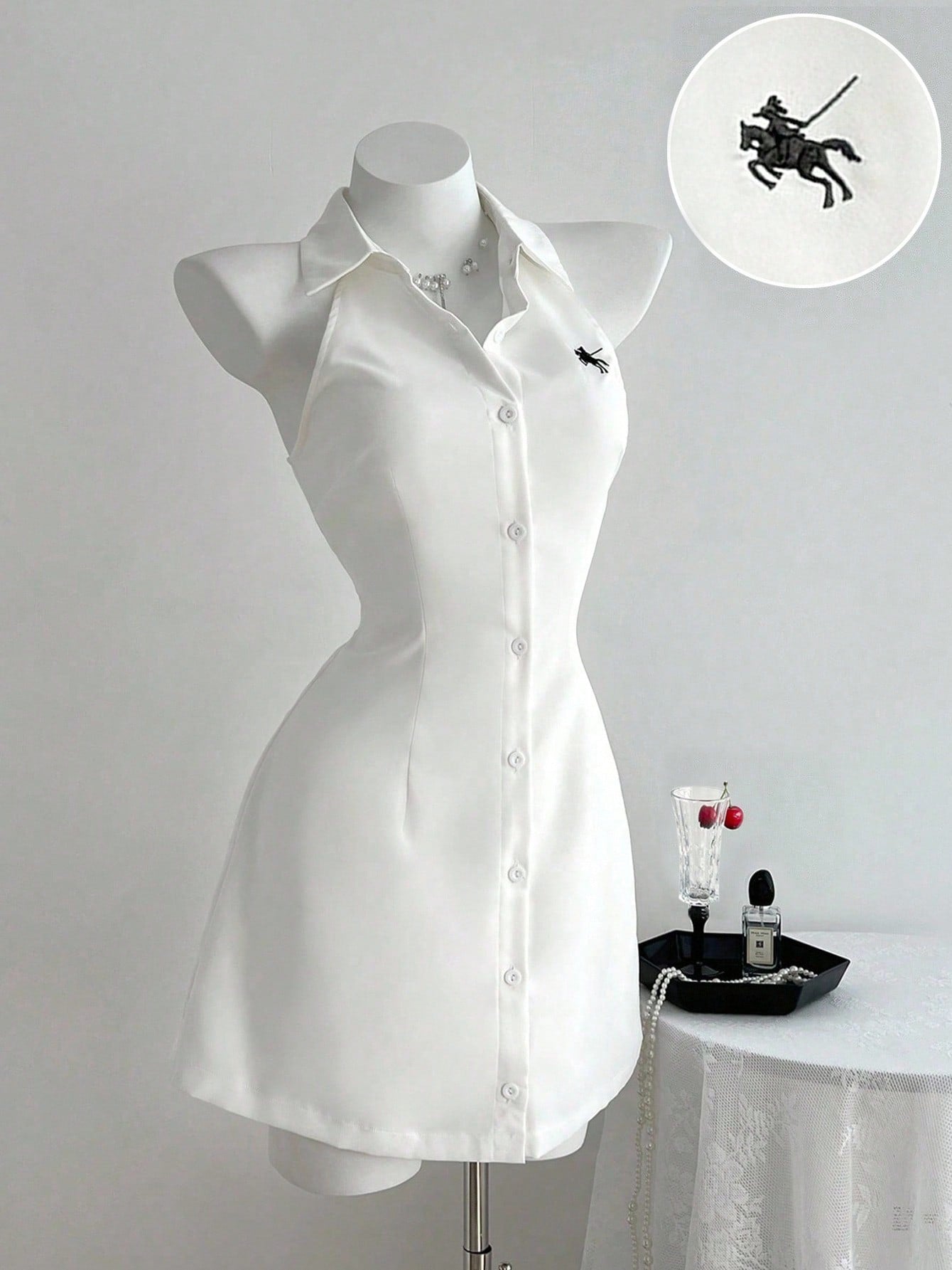 Women’s Woven Fabric Sleeveless A-Line Dress, Embroidered Detail, 1 Piece, For Spring and Summer Wear