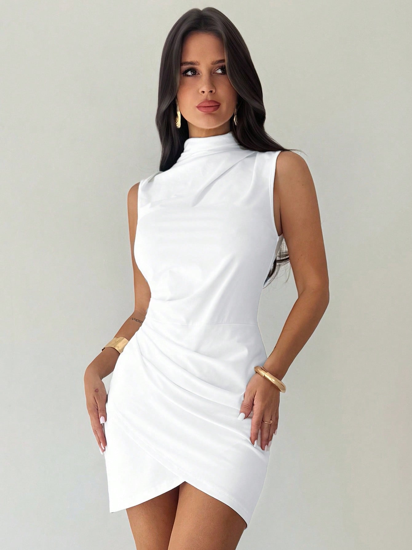White Flower Bud Hem Dress with Smooth Fabric Finish Suitable for Office and Daily Wear