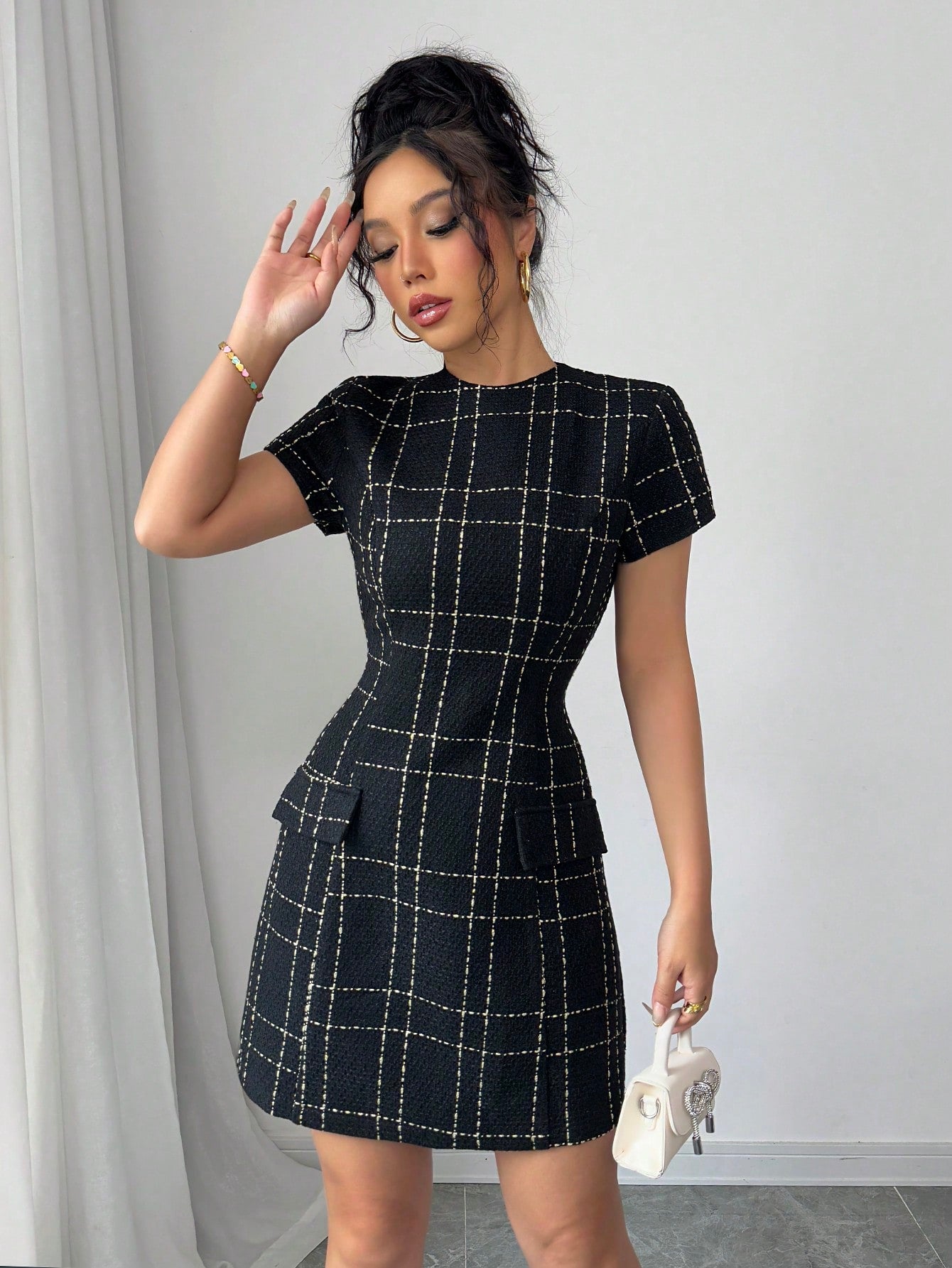 Women’s Jacquard Fabric Short Dress, Decorative Pattern Detail, 1 Piece, For Everyday Wear