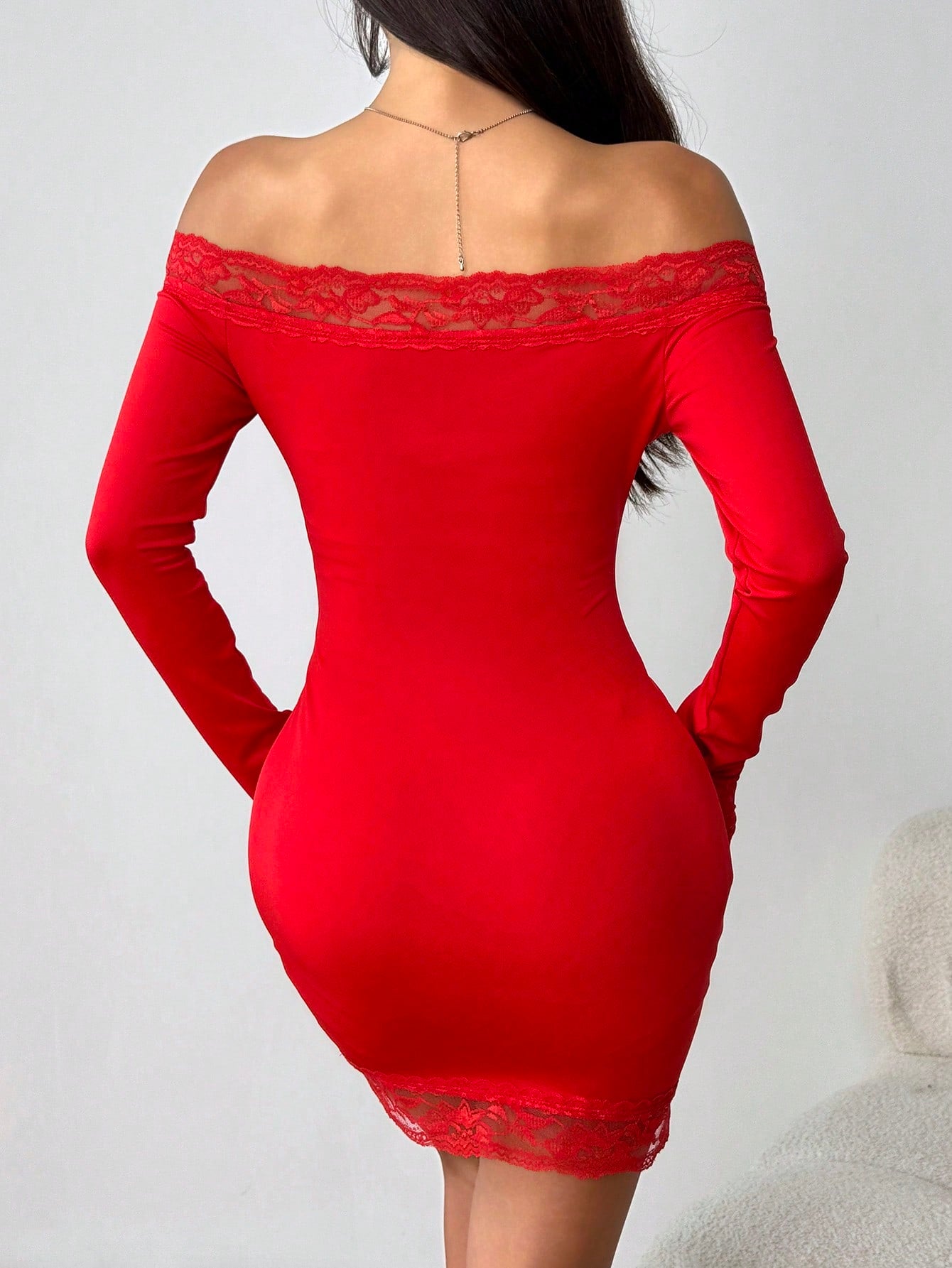 Solid Color Mini Dress Neutral Tone Single Piece Long Sleeve Spliced Design For General Occasions