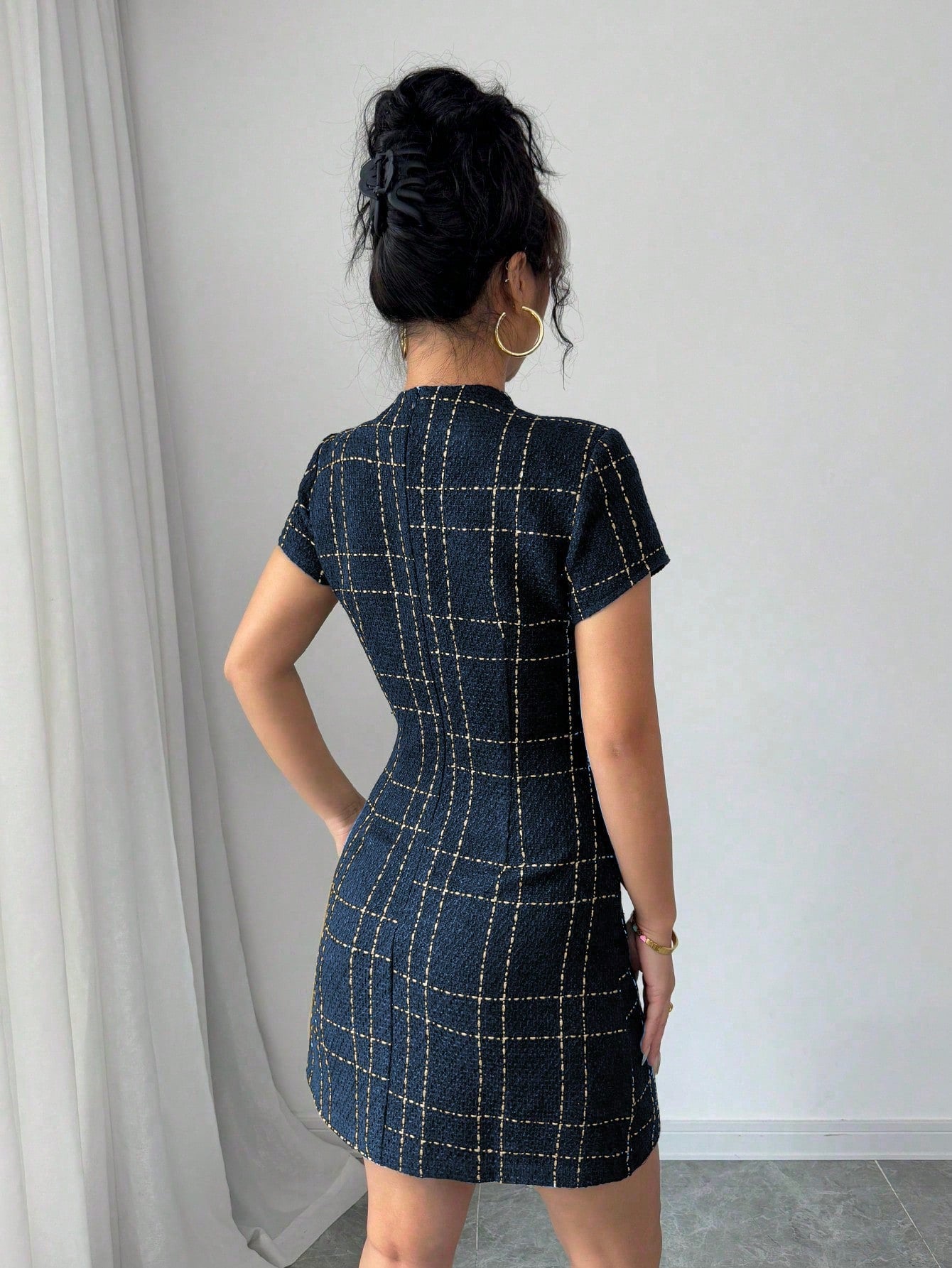 Women’s Jacquard Fabric Short Dress, Decorative Pattern Detail, 1 Piece, For Everyday Wear