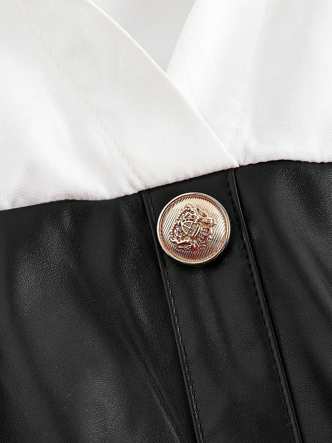 Military Green Patchwork Shirt Dress with PU Leather Detail Casual Design