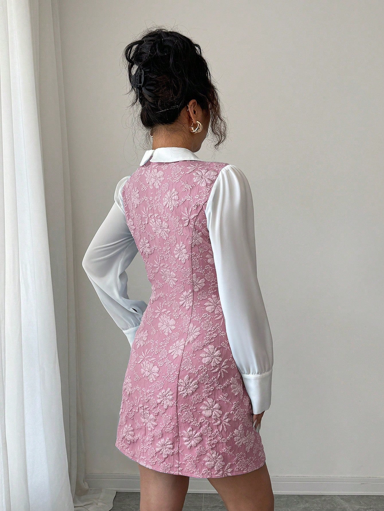 Women’s Woven Fabric Dress, Color Block Patchwork Design with Bow Detail, 2 In 1 Style, 1 Piece, For Daily Wear