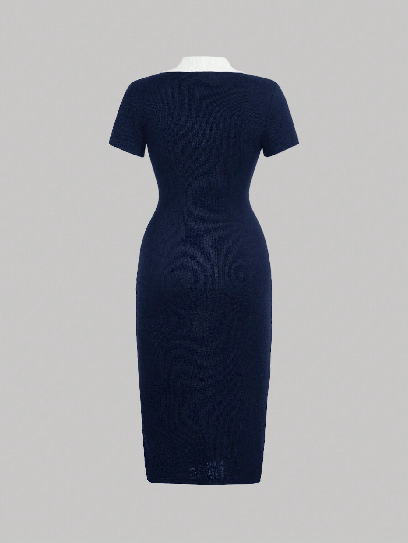 Tweed Plaid Dress with Collar Short Sleeves and Mid Length Structured Design