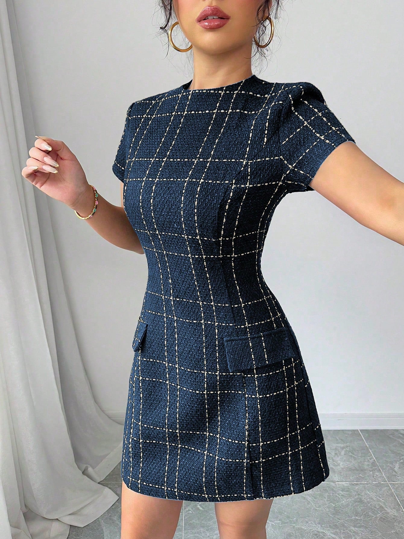 Women’s Jacquard Fabric Short Dress, Decorative Pattern Detail, 1 Piece, For Everyday Wear