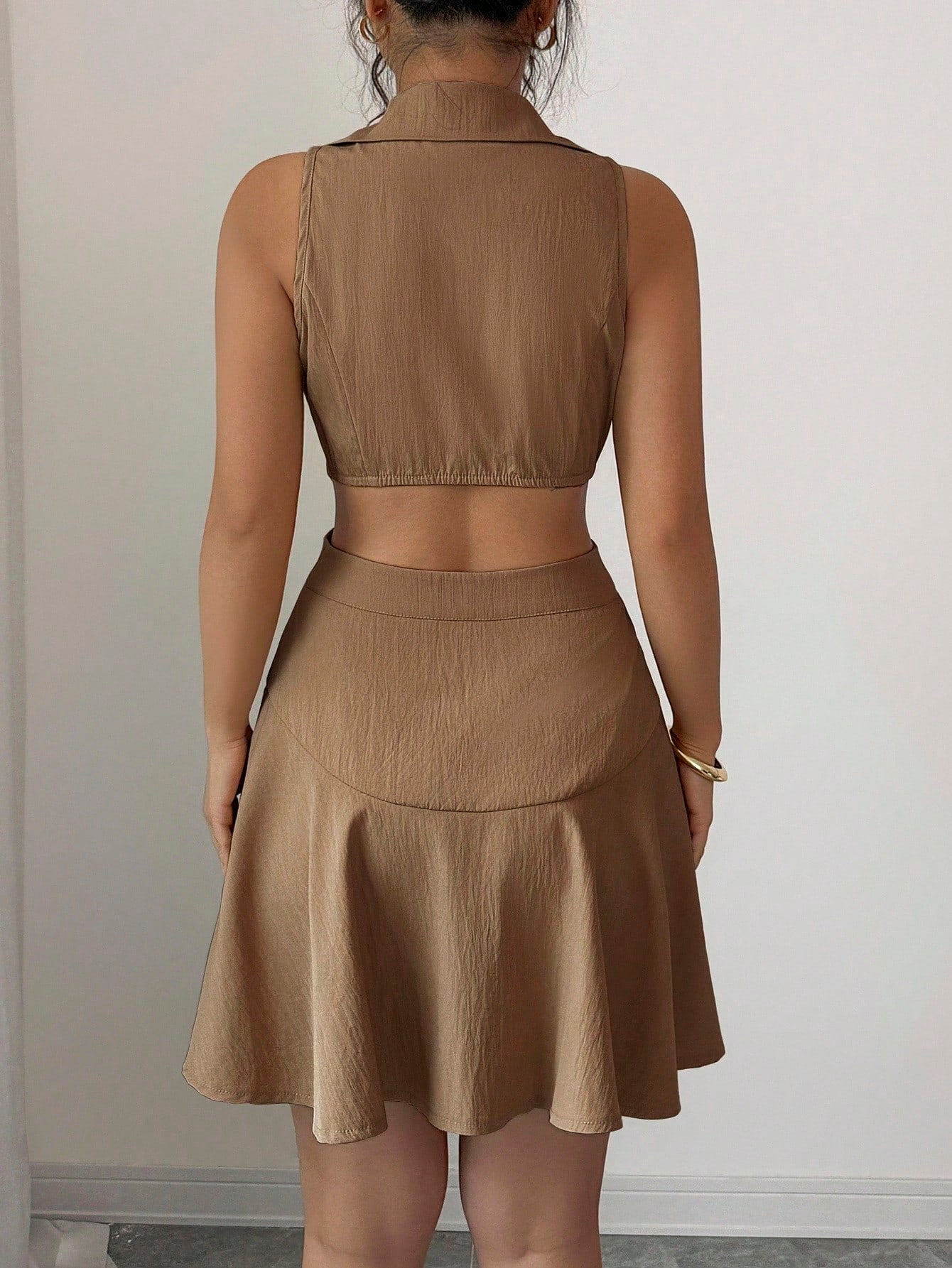 Women’s Woven Fabric Sleeveless Dress, Double Breasted Design, Solid Pattern, 1 Piece, For Commuting and Daily Wear