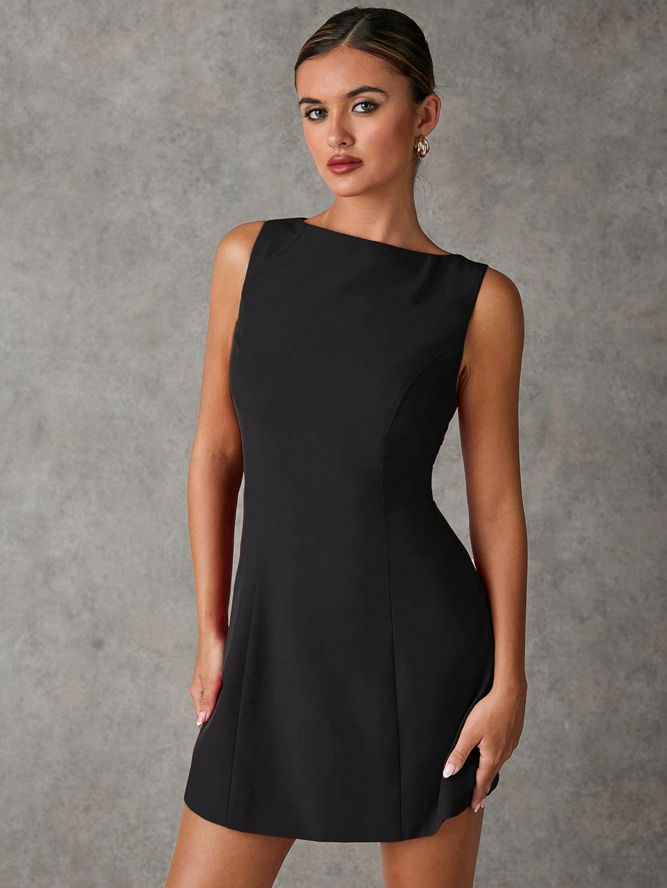 Women’s Woven Fabric Sleeveless A-Line Mini Dress, Solid Pattern, 1 Piece, For Daily and Commuting Wear