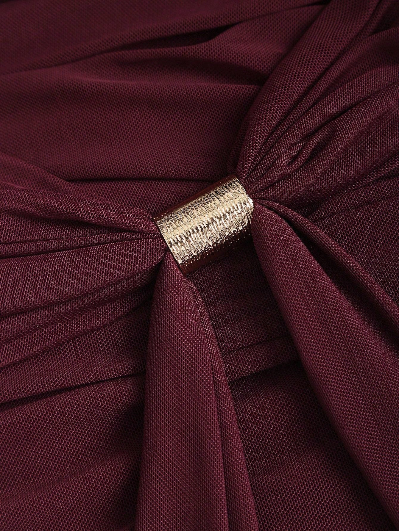 Solid Color Dress Neutral Color Single Piece Ruched Detail Button Collar Design For Daily Styling