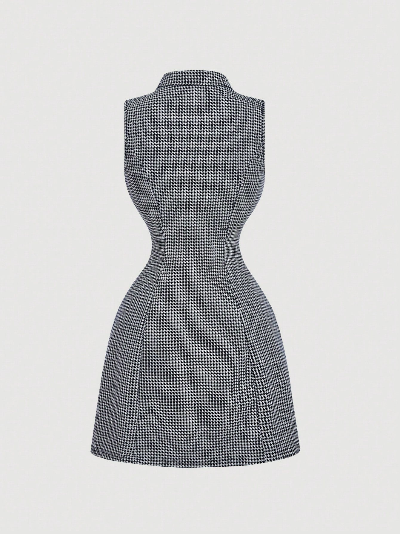 Tweed Collared Sleeveless Dress with Button Front Suit Style Skirt Design for Business Casual Wear