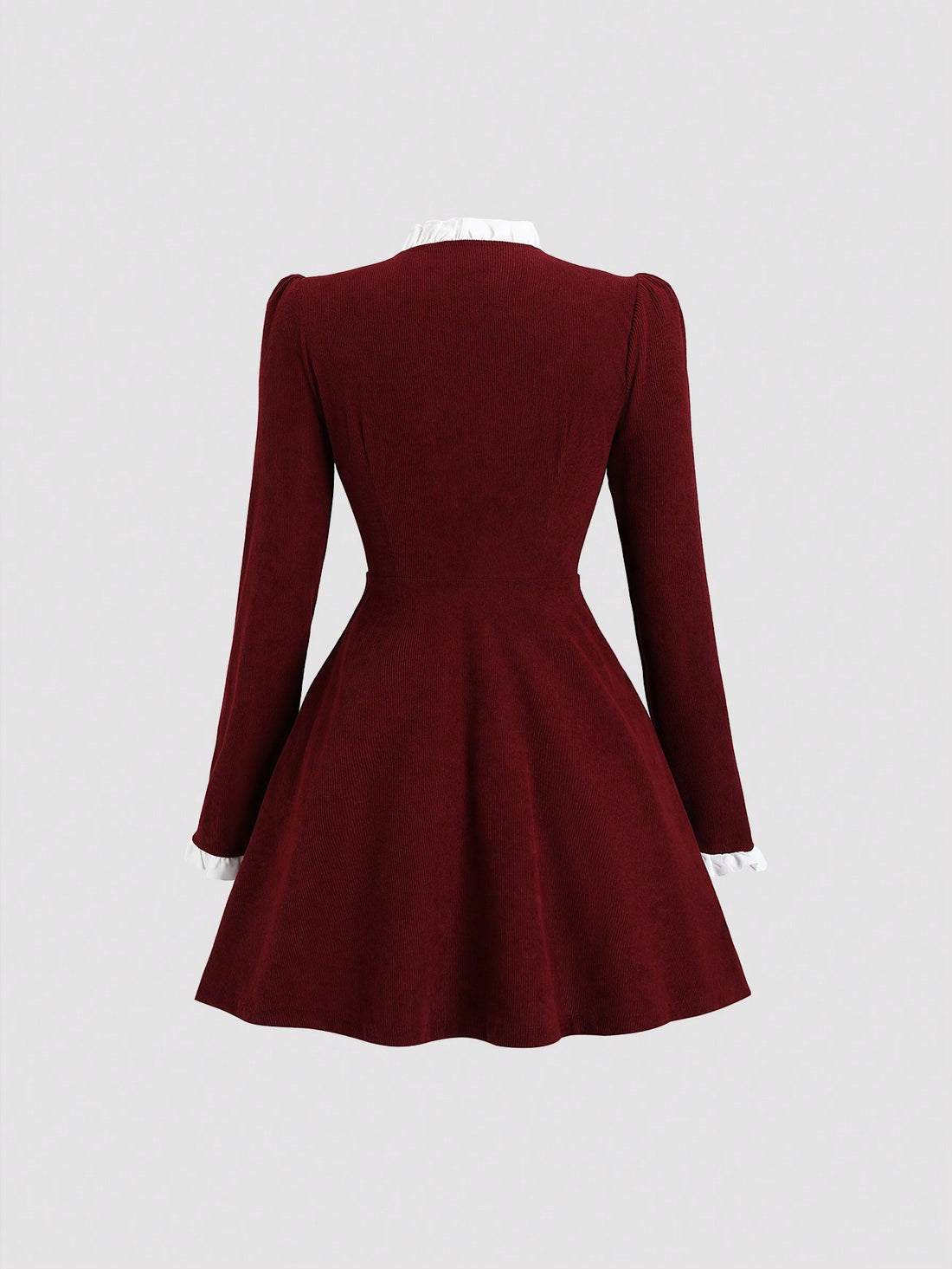 Women’s Woven Fabric Long Sleeve Dress, Stand Collar Button Front Design, Contrast Panel Detail, 1 Piece, For Daily Wear