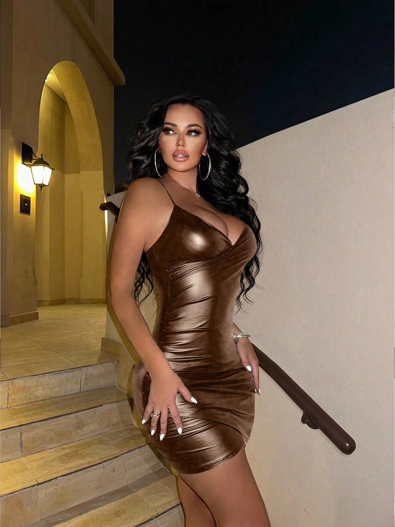 Women’s Solid Color PU Cami Dress, Lightweight Design, Single Piece, For Daily Styling