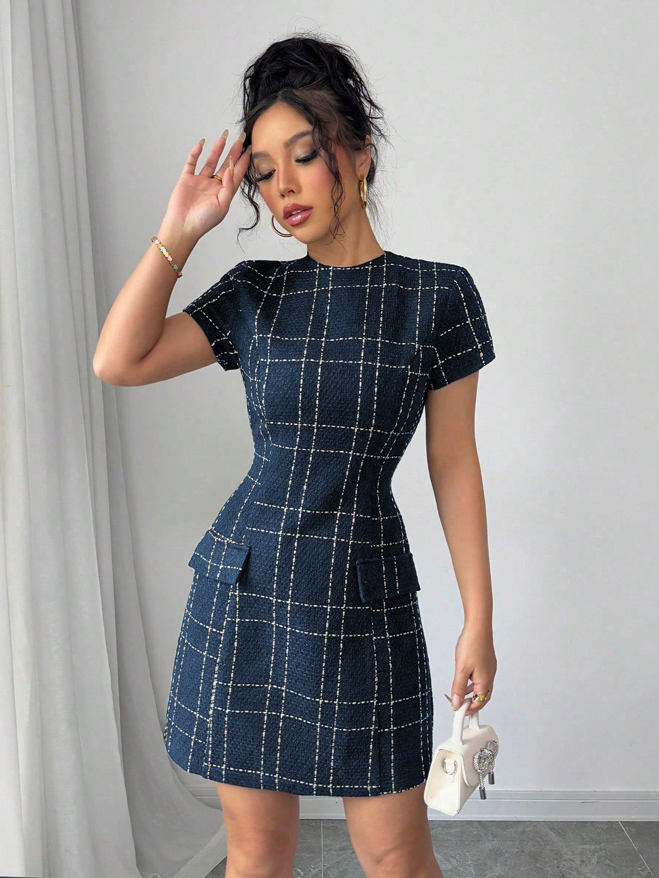 Women’s Jacquard Fabric Short Dress, Decorative Pattern Detail, 1 Piece, For Everyday Wear