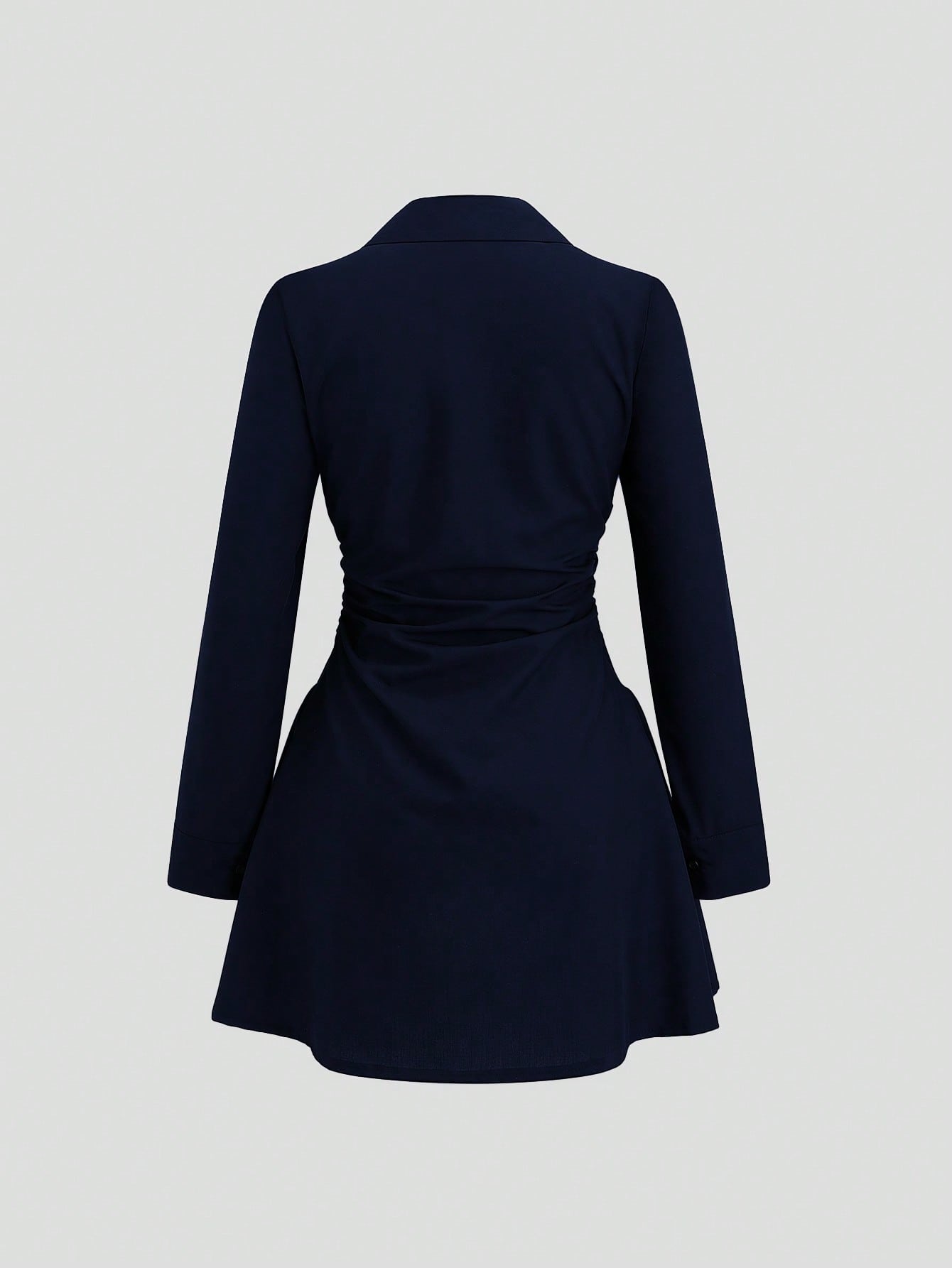 Women’s Woven Fabric Shirt Dress, Long Sleeve Design with Ruched Detail, Solid Pattern, 1 Piece, For Autumn Wear
