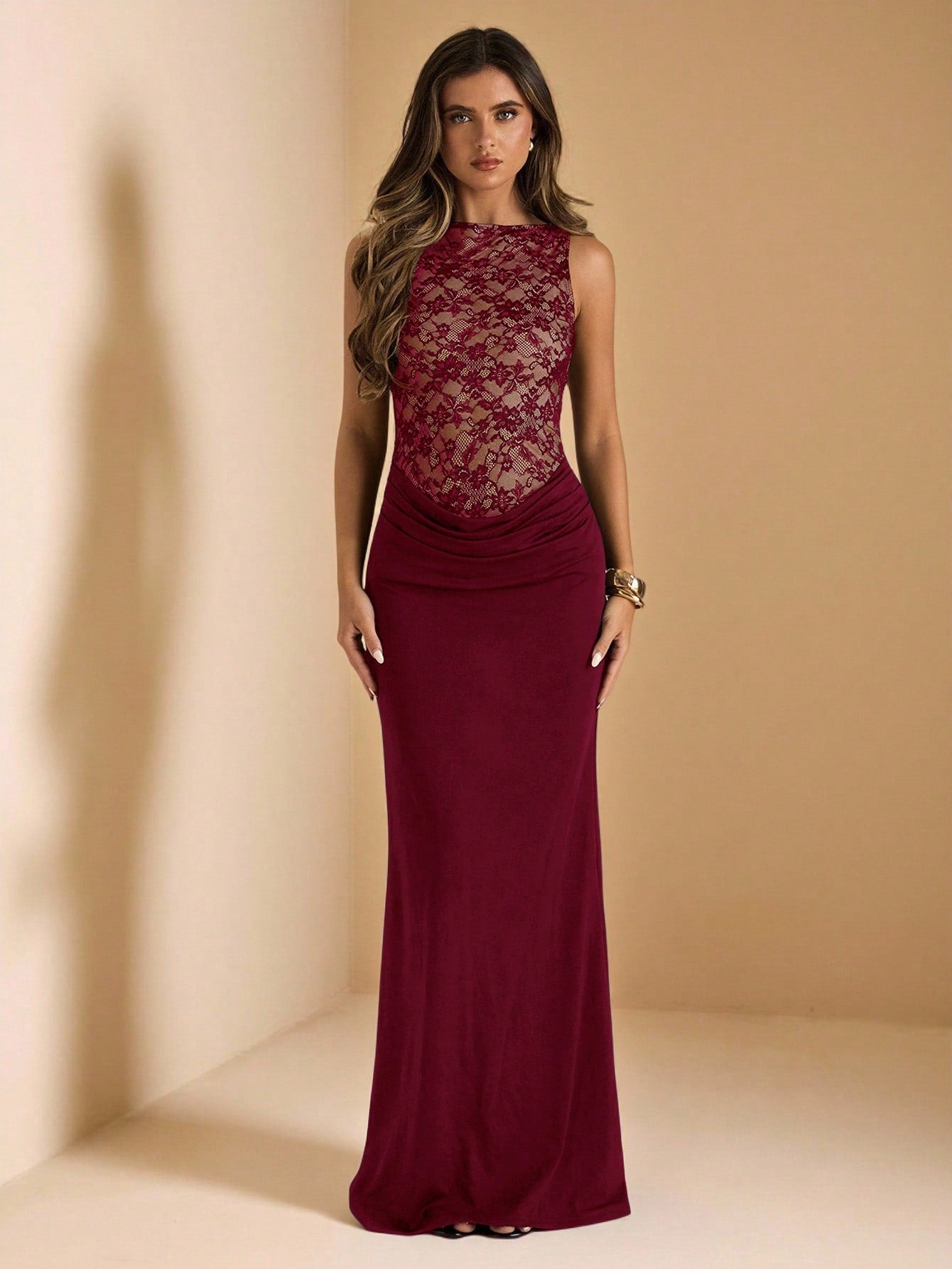 Black Sleeveless Lace Patchwork Mermaid Dress for Weddings and Special Occasions