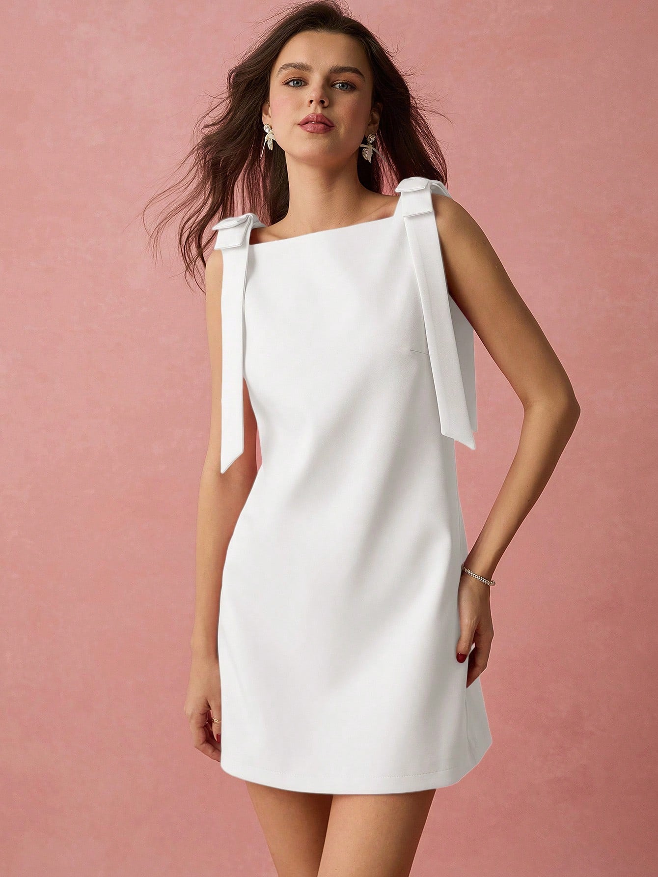 Sleeveless Mini Dress with Bow Decoration for Business Casual, Graduation, and Party Occasions