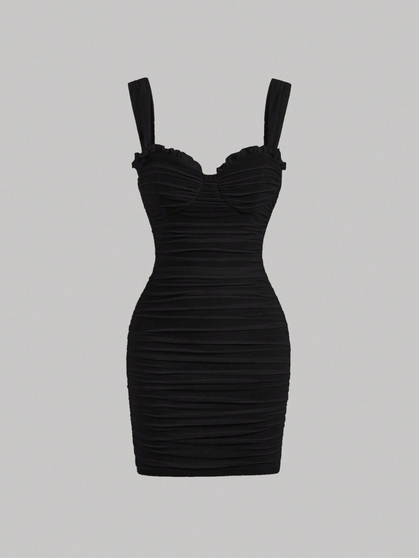 Solid Color Mini Dress Neutral Color Single Piece Ruched Detail Sleeveless Strap Design For Casual Wear