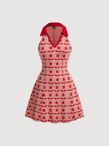 Knitted Fabric Dress Red Color Single Piece Sleeveless Design For Daily Styling