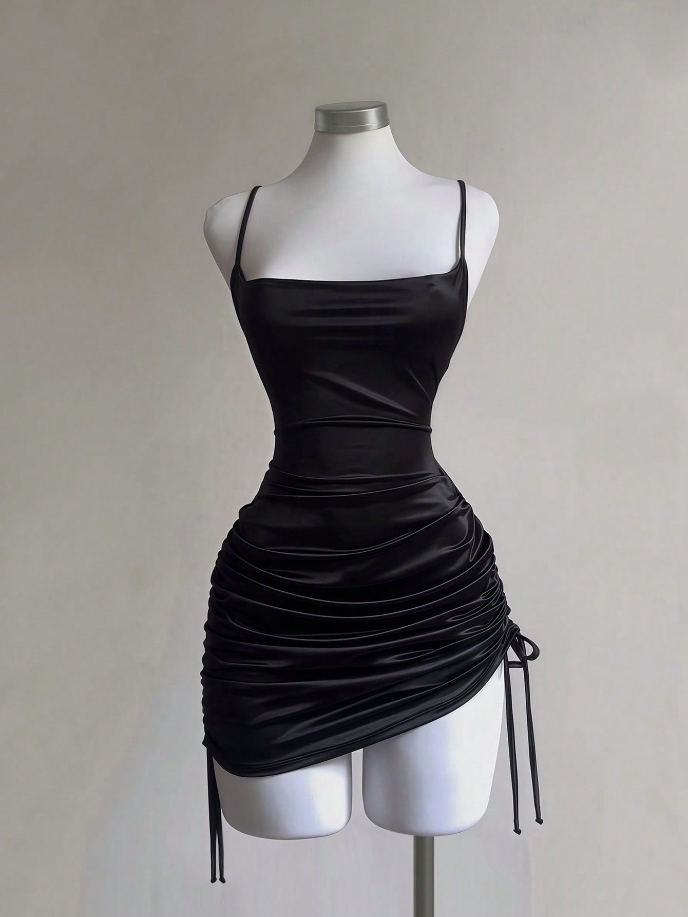 Simple Slip Dress with Slit Neck and Pleated Decoration