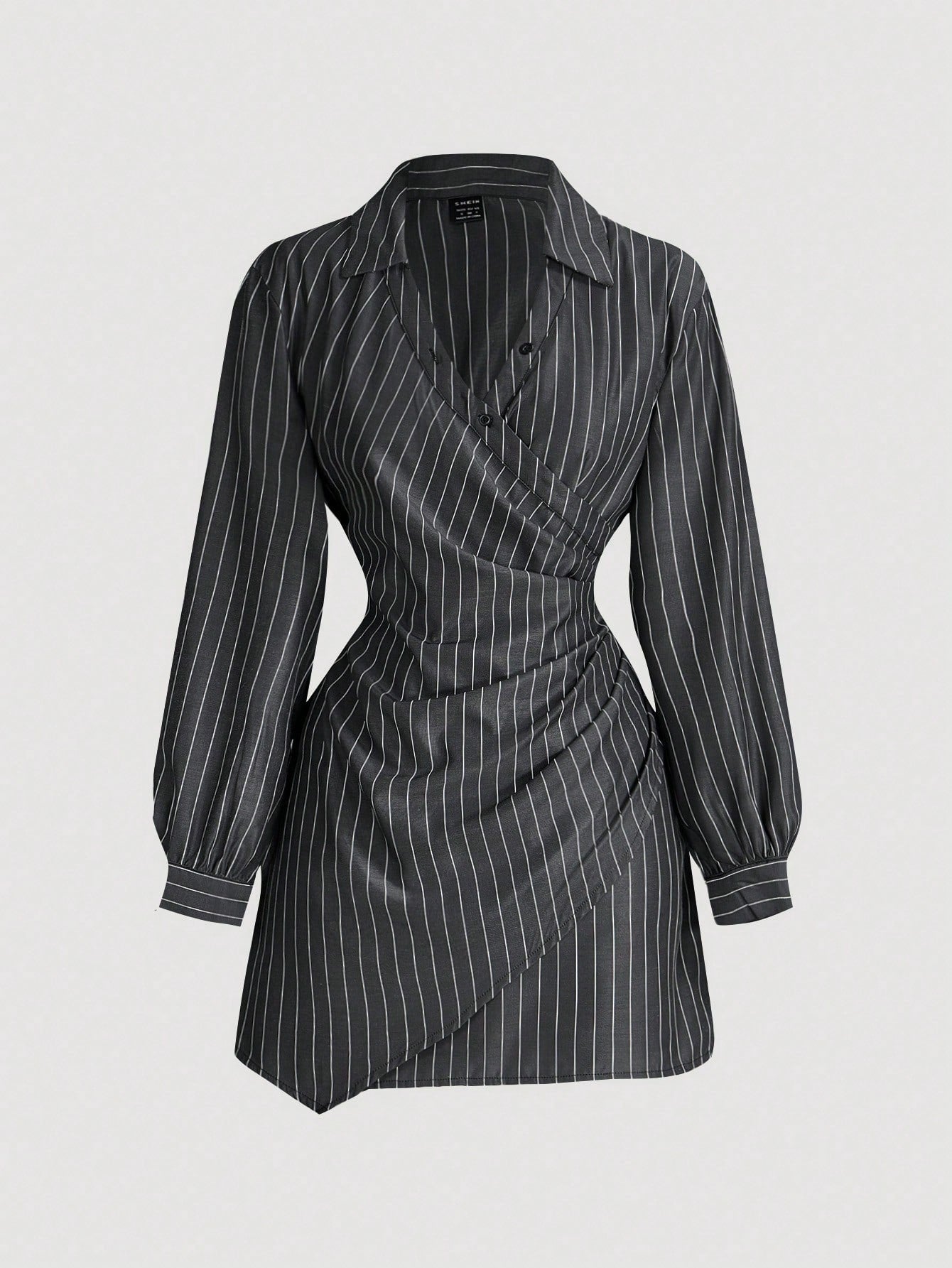 Women’s Woven Fabric Long Sleeve Dress, Stripe Print Cross-Wrap Design with Ruffle Detail, 1 Piece, For Daily and Work Wear