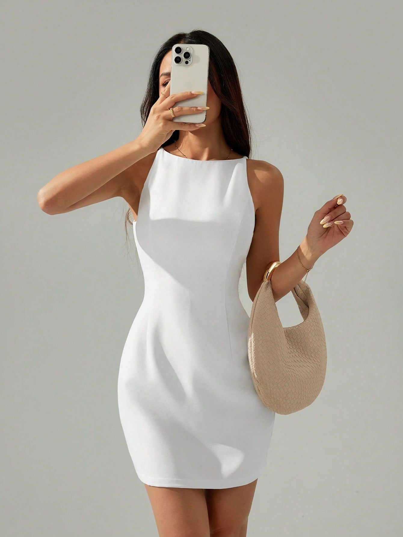 Women’s Woven Fabric Sleeveless Short Dress, Solid Pattern, 1 Piece, For Workplace and Daily Wear