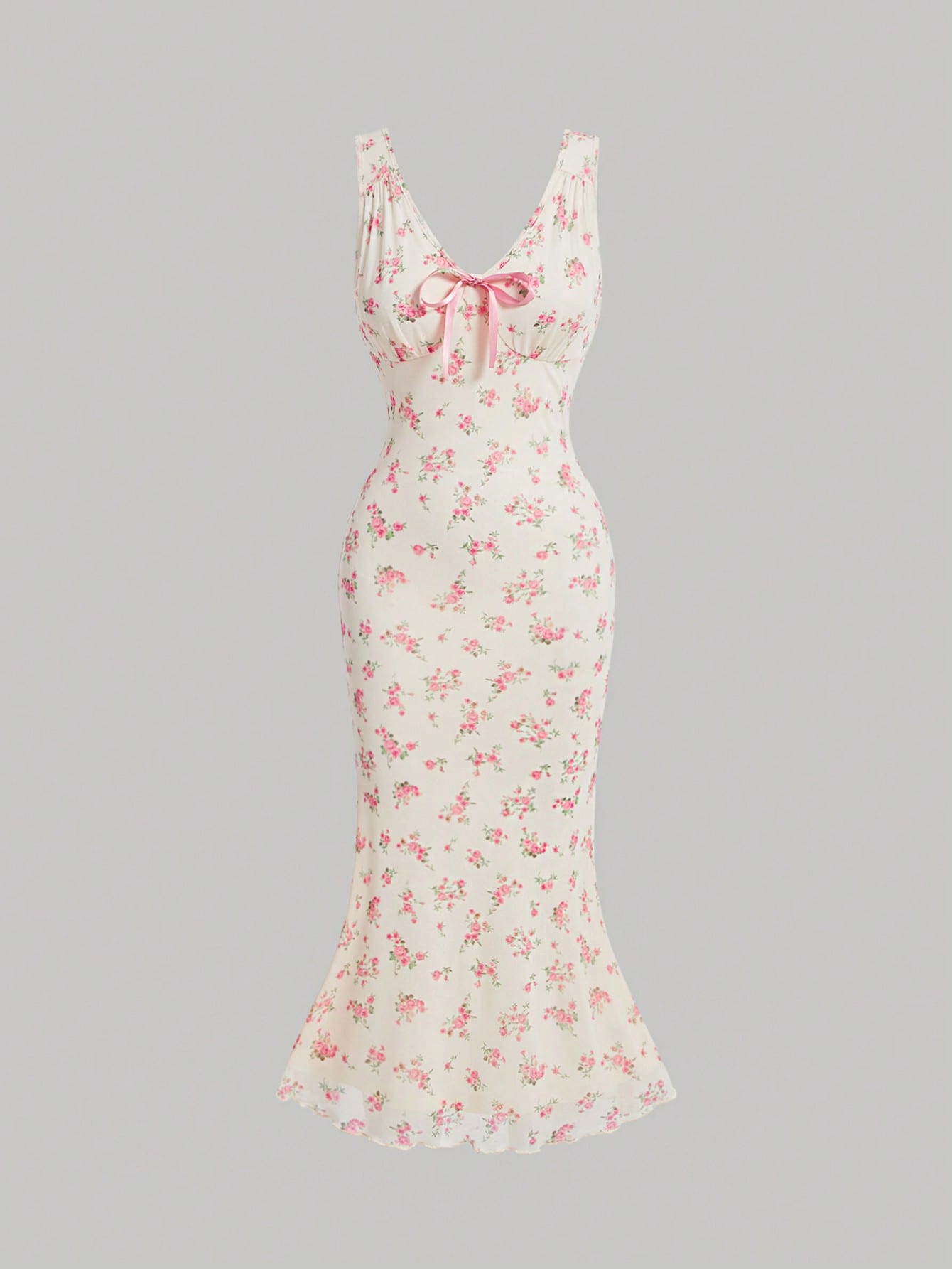 Floral Print Dress Pastel Color Single Piece Sleeveless Flared Hem Design For Daily Styling