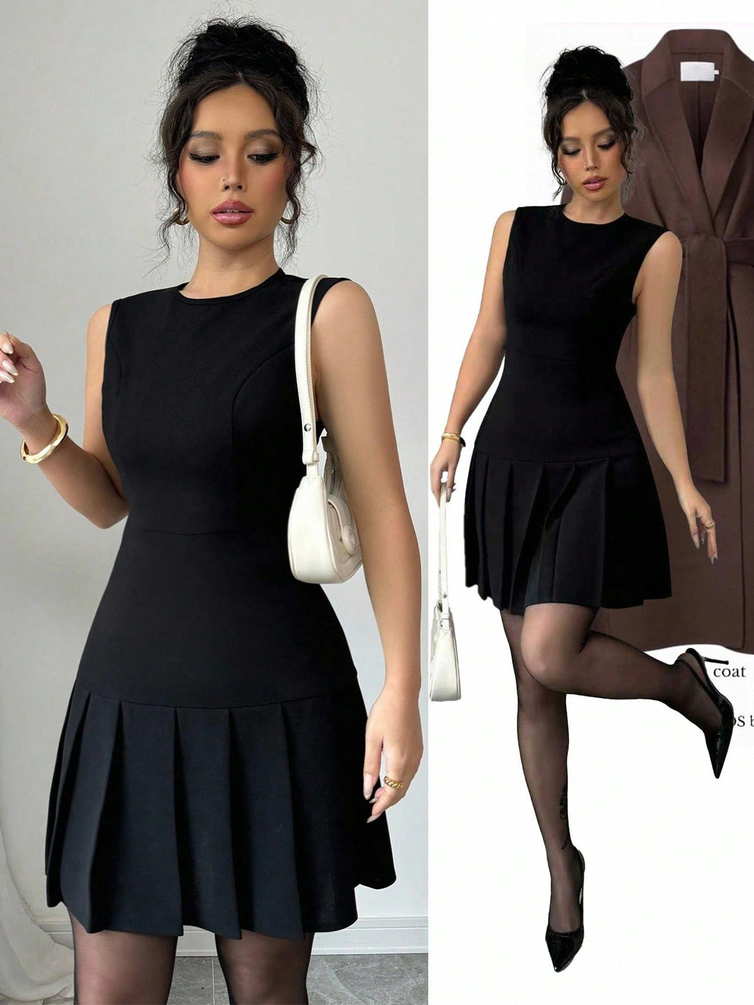 Women’s Woven Fabric Mini Dress, Pleated Design with Defined Waist Detail, 1 Piece, For Everyday Wear