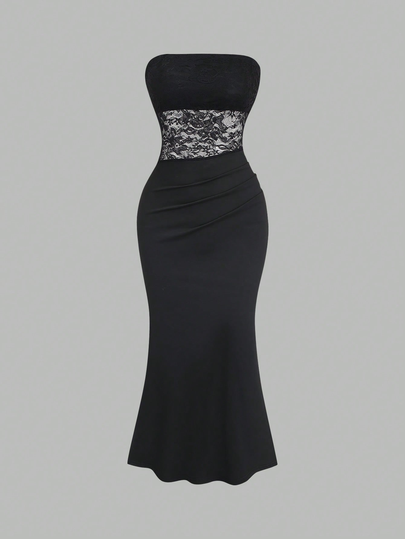 Women’s Textured Fabric Bandeau Long Dress, Solid Color, Slim Silhouette, Single Piece, For Daily Styling