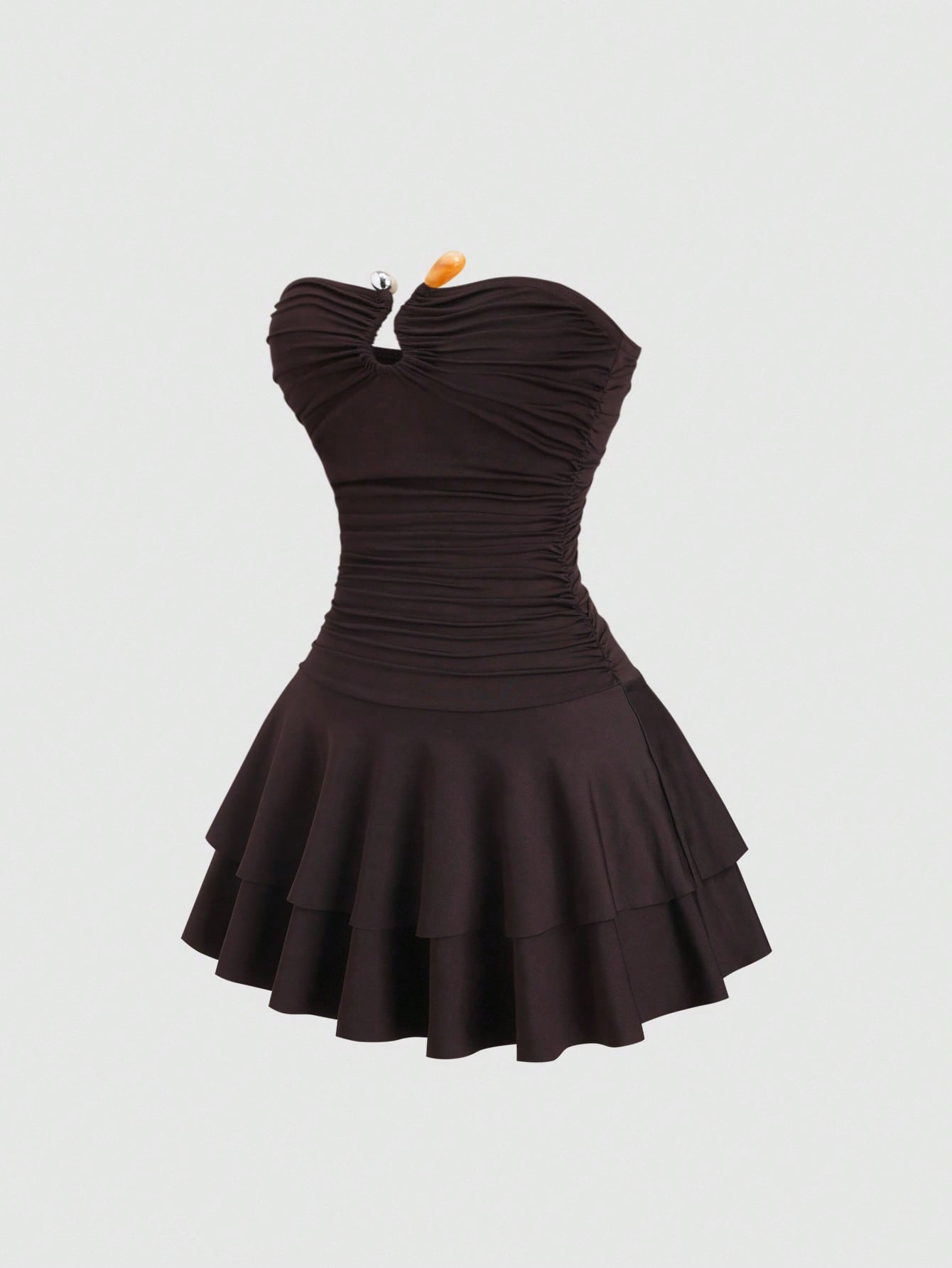 Solid Color Mini Dress Neutral Color Single Piece U Shape Neck Ruffle Detail Design For Daily Styling