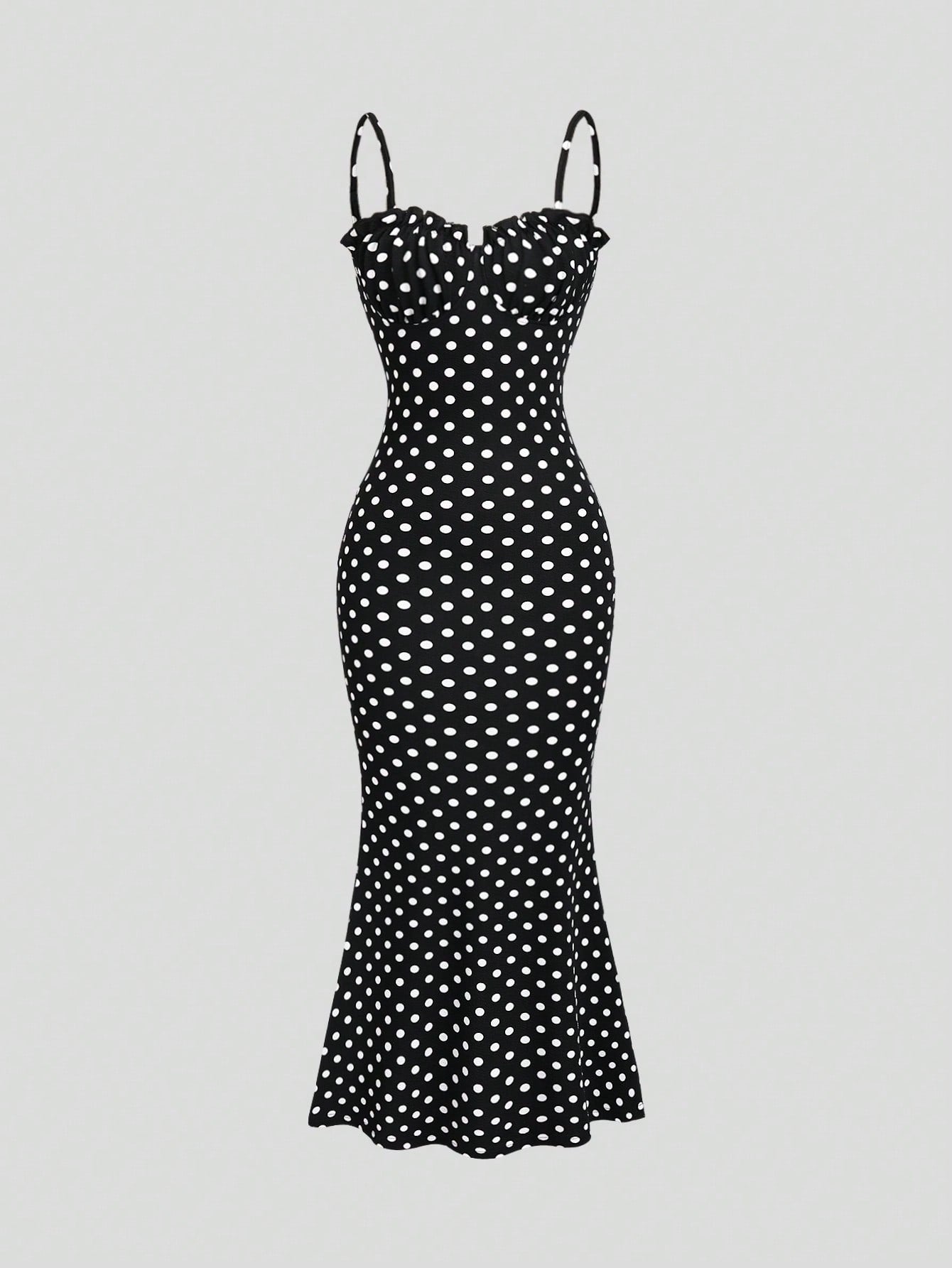 Polka Dot Pattern Dress Black and White Color Single Piece Sleeveless Strap Design For Casual Wear