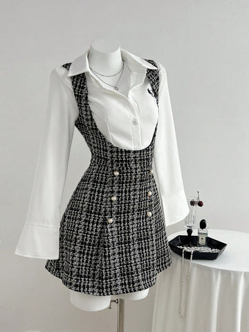 Women’s Woven Fabric Shift Dress, Sleeveless Design, Plaid Pattern, 1 Piece, For Commuting Wear