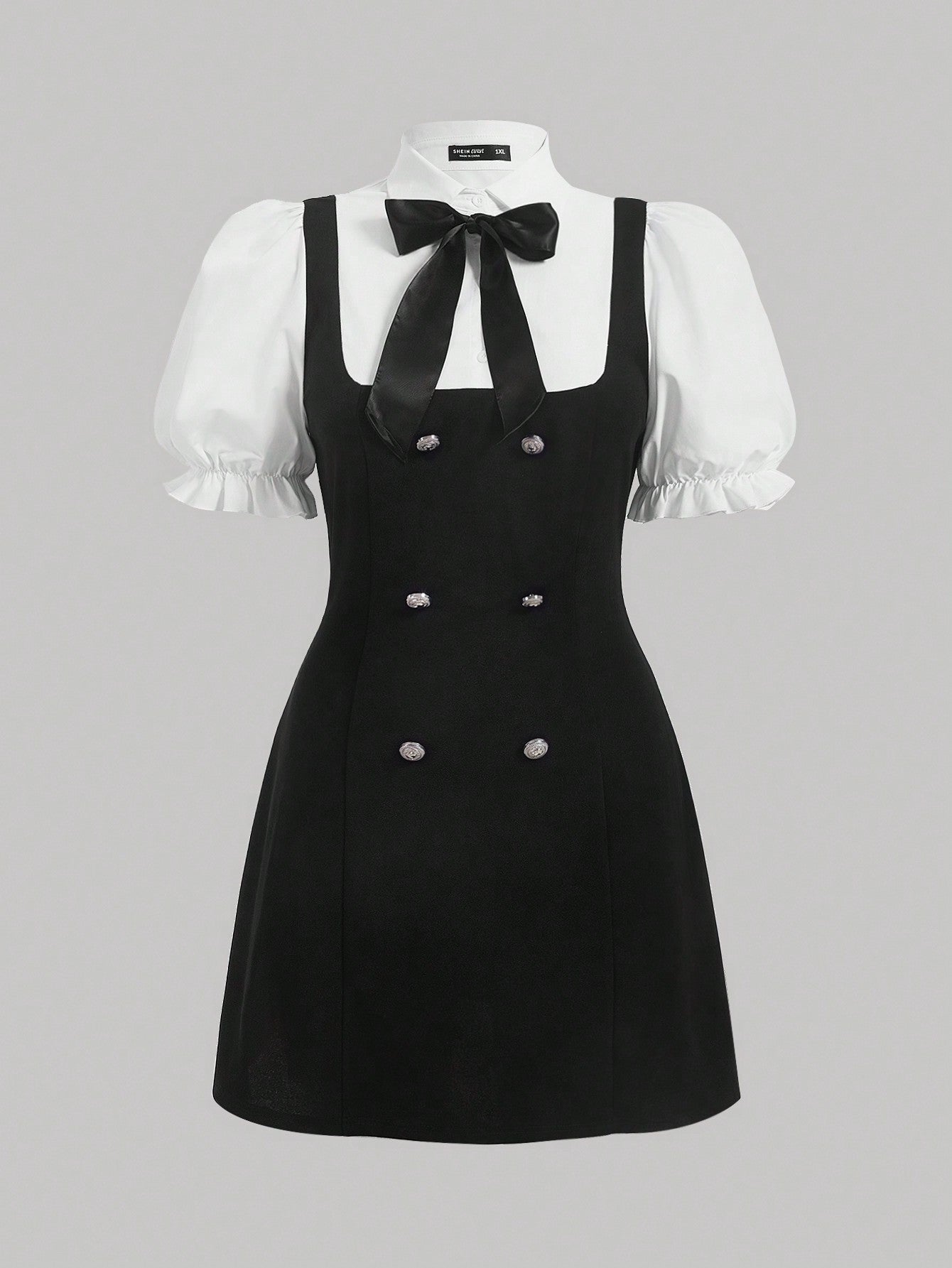 Bow Knot Front Dress with Double Breasted Decorative Detail Two Layer Style for Everyday Wear