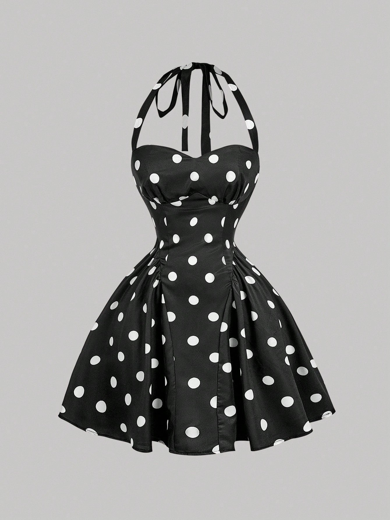 Polka Dot Pattern Long Dress Neutral Color Single Piece Bandeau Design For General Occasions