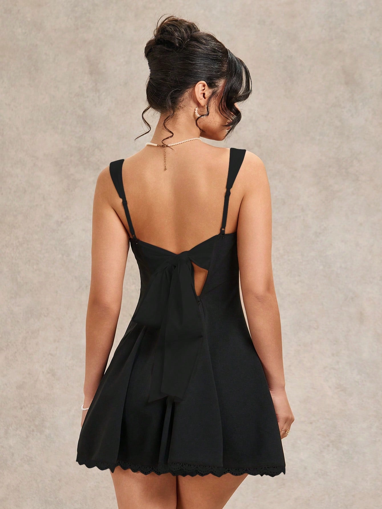 Back Bow Lace Mini Dress for Beach, Party, and Holiday Occasions